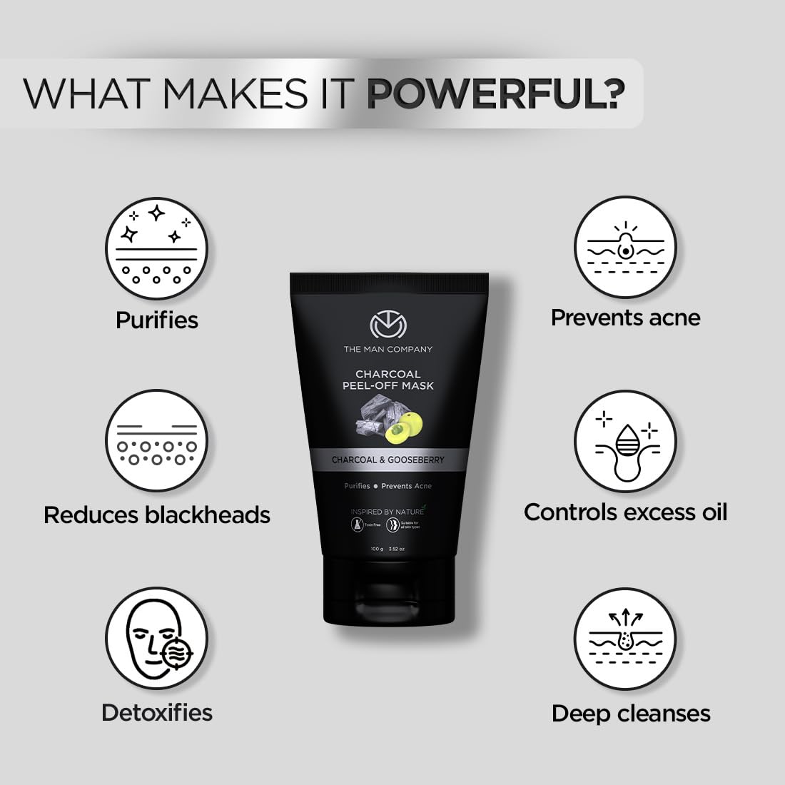 The Man Company Activated Charcoal Peel Off Face Mask for Men - Deep Cleansing Blackhead & Whitehead Remover, Dead Skin Exfoliator, Paraben & Sulphate Free (100g) | Perfect for Post-Workout, Travel & Daily Skincare Routine
