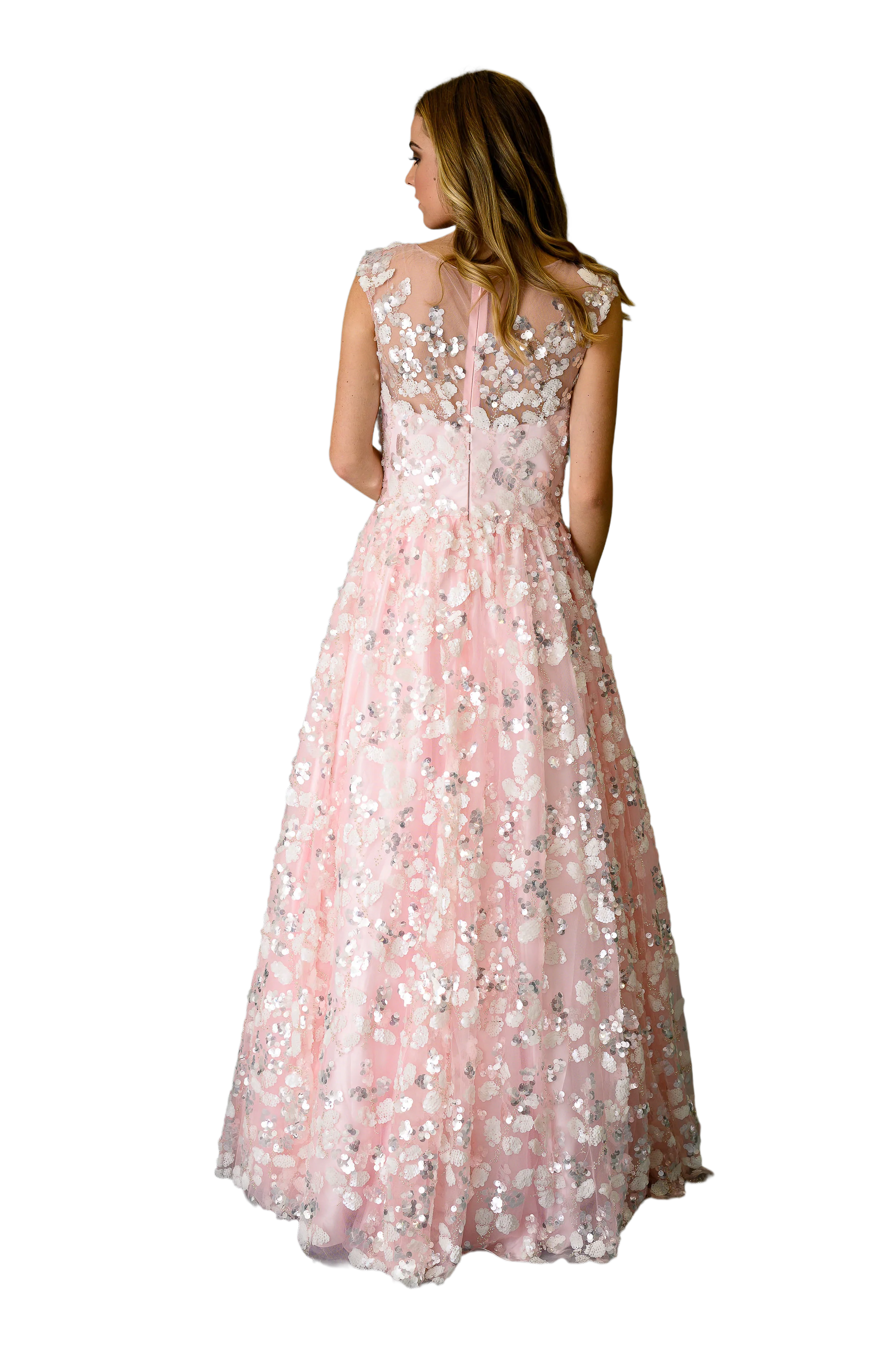 Elegant Illusion Neck Floor Length Flare Gown - Sexy Formal Evening Dress for Prom, Wedding & Special Occasions