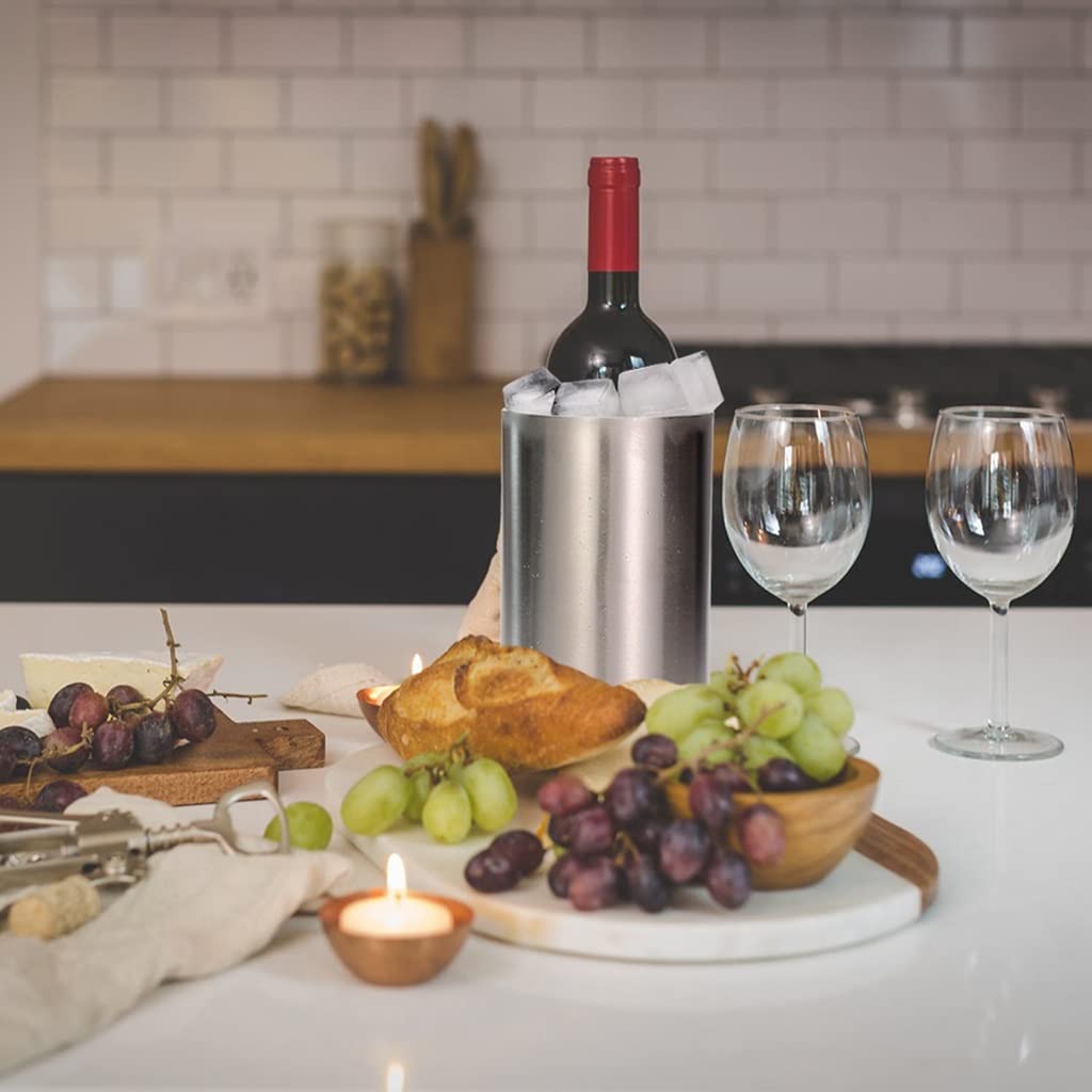 Premium Stainless Steel Wine Cooler & Ice Bucket - Double Wall Insulation, Multipurpose for Kitchen Utensil Holder, Flower Vase, Party & Home Decor (1pc) - Perfect for Chilling Wine, Beverages & Floral Arrangements