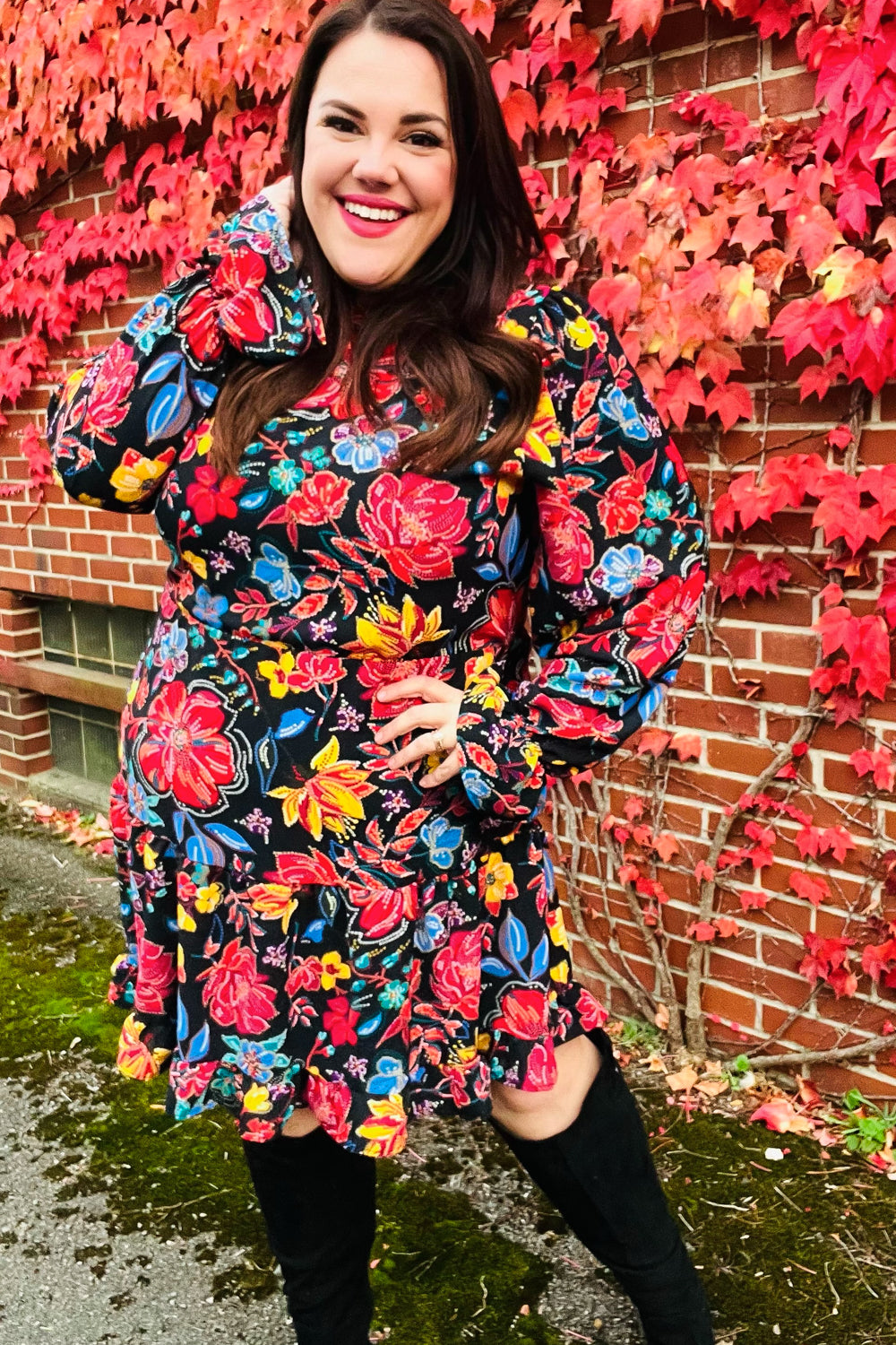 Elegant Black Floral Sequin Print Ruffle Sleeve Mock Neck Dress for Women - Perfect for Cocktail Parties, Date Nights & Special Occasions