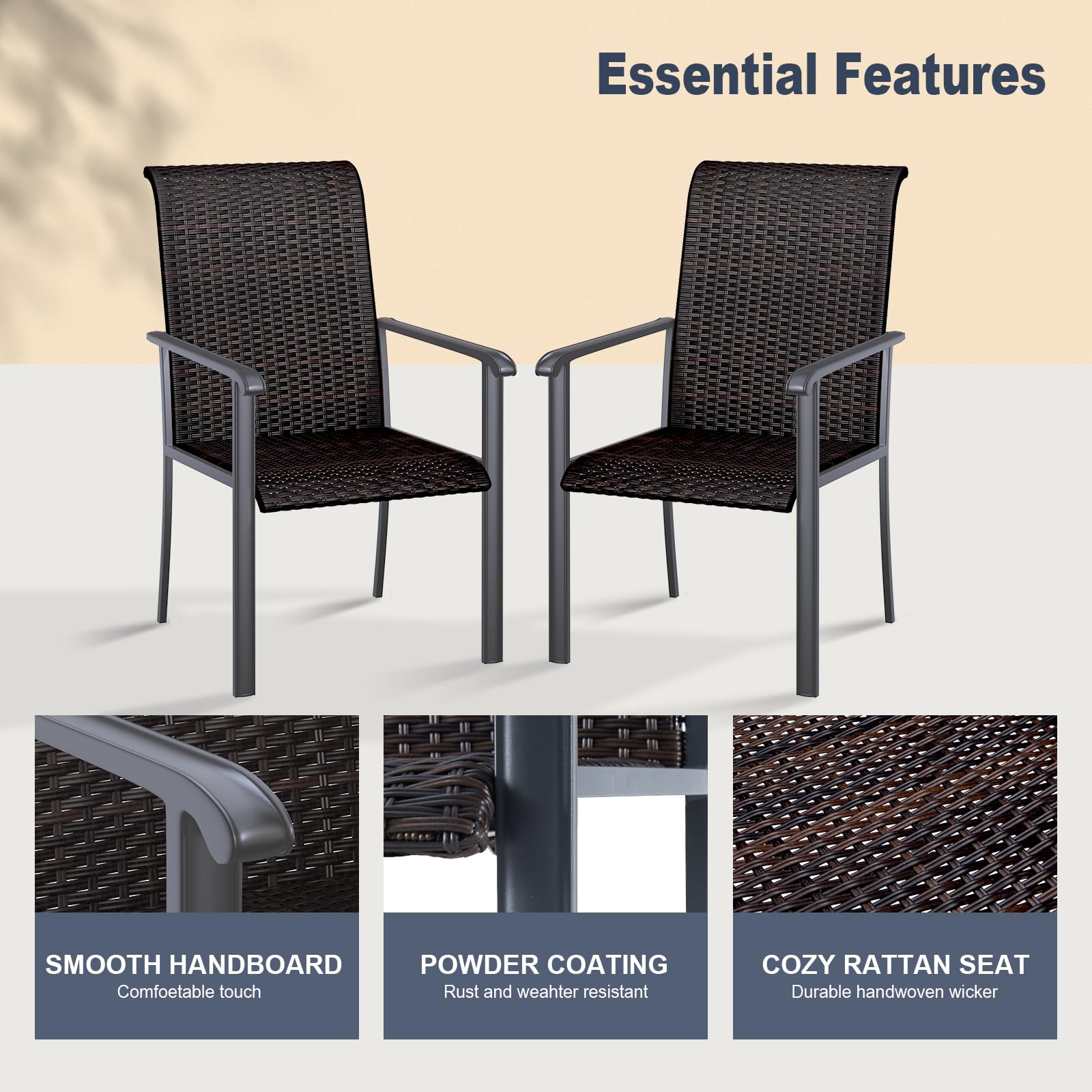 VICLLAX 2-Piece High Back Outdoor Rattan Dining Chairs Set with Armrests - Tightly Woven Wicker Patio Chairs in Grey Frame - Perfect for Backyard, Garden, and Poolside Dining
