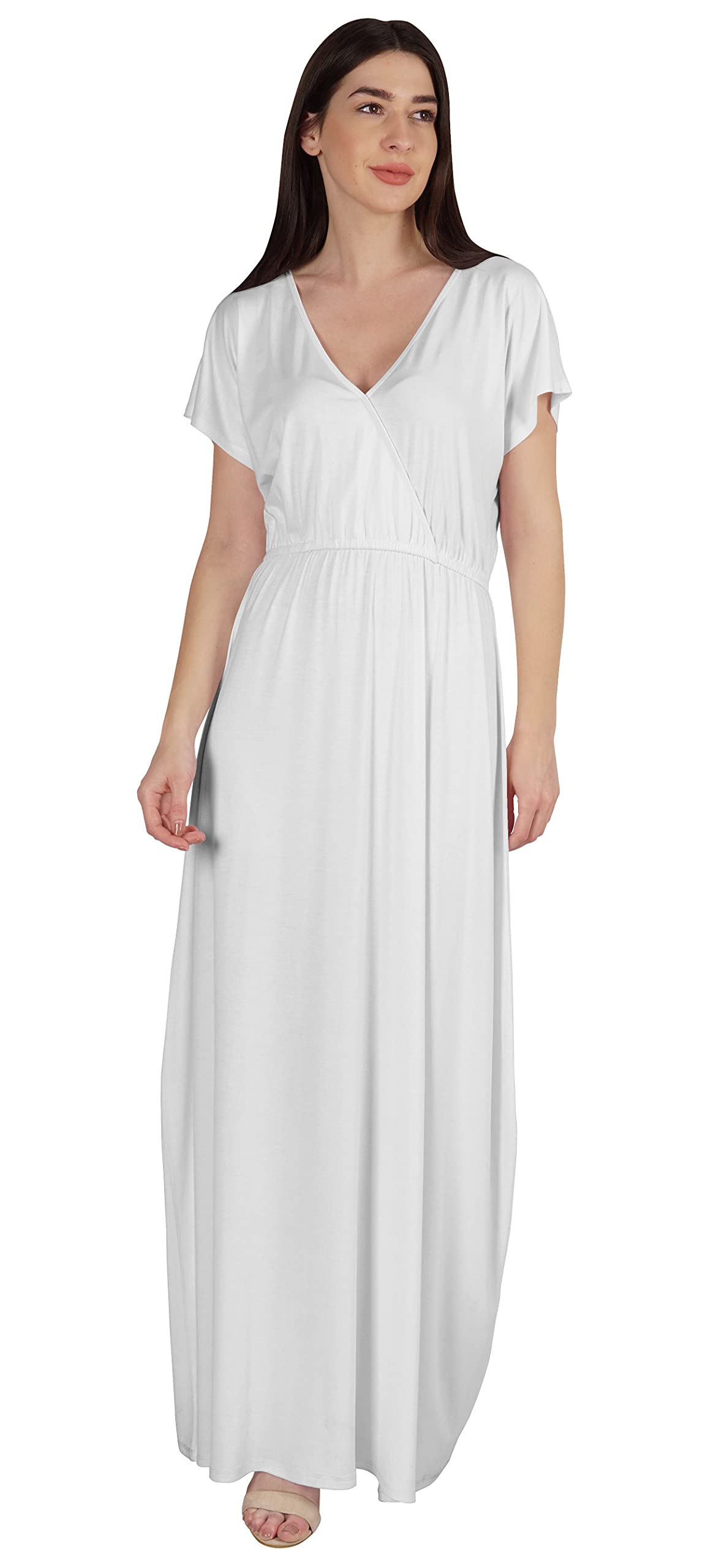 Inkmeso Wrap Style Jersey Maxi Dress - Gathered Waist Summer Casual Long Dress for Women | Beach Cover Up, Vacation Outfit, Boho Chic Style