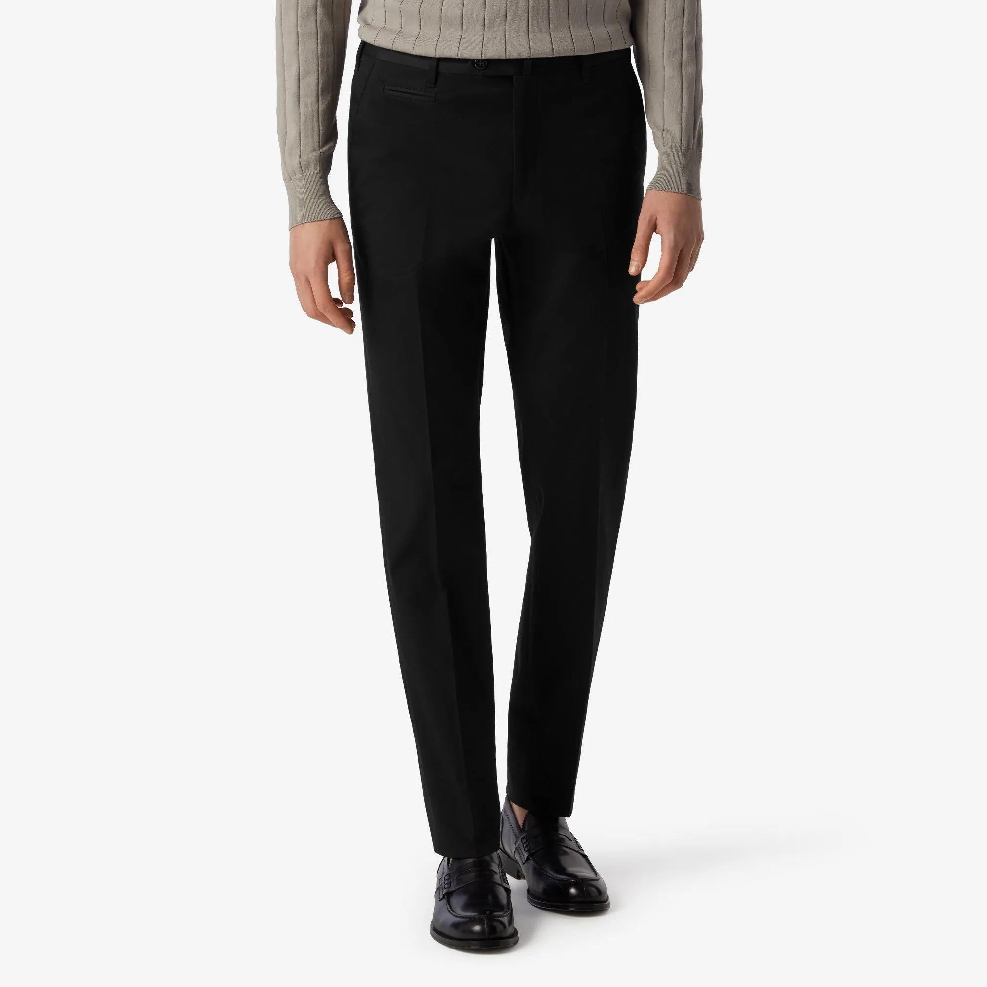 CORNELIANI Full Fit Stretch Cotton Trousers for Men - Comfortable Black Dress Pants for Office, Business & Formal Occasions