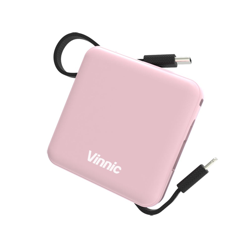Vinnic DAMAVAND 5000mAh Ultra-Compact Power Bank with Built-in USB-C & Micro USB Cables - Portable Charger for iPhone, Android, Travel, Camping & Emergency Power Backup