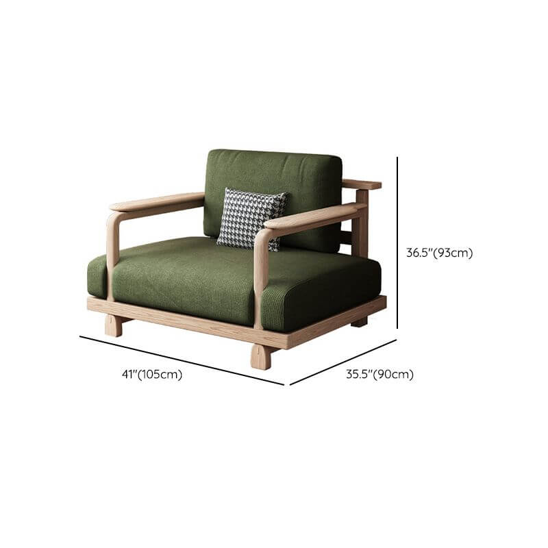 Victorian Ash Wood Olive Green Sofa Couch - Loveseat & Single Sofa for Living Room with 3 Pillows & Removable Cushions | Comfortable Seating for Home, Office & Lounge Areas