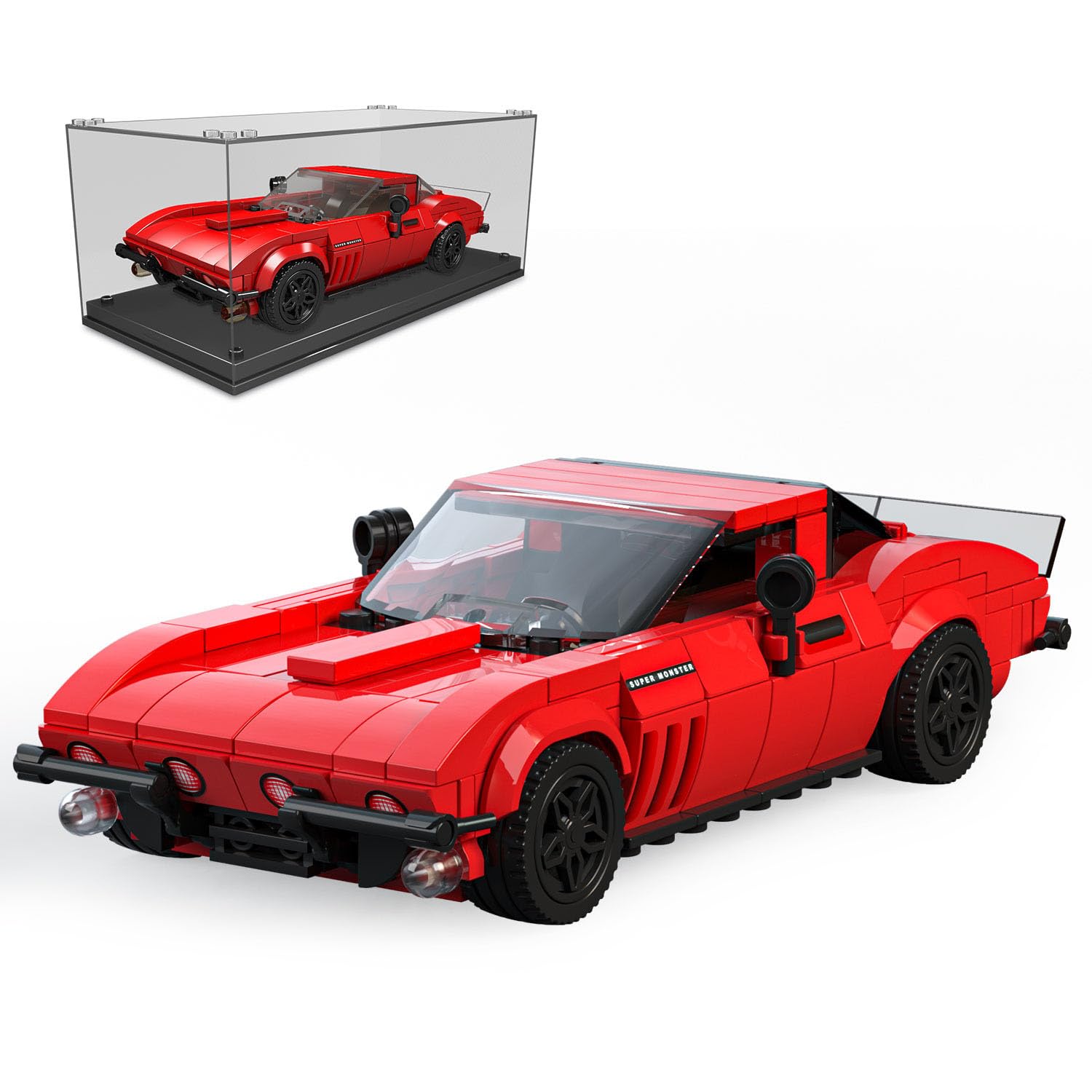 Mould King 27034 Speed Champion Super Car Building Kit - 332PCS Classic Chevy Race Car Model with Acrylic Display Case - STEM Toys for Adults & Kids 8+ - Perfect for Collectors, Gifts, and Creative Play