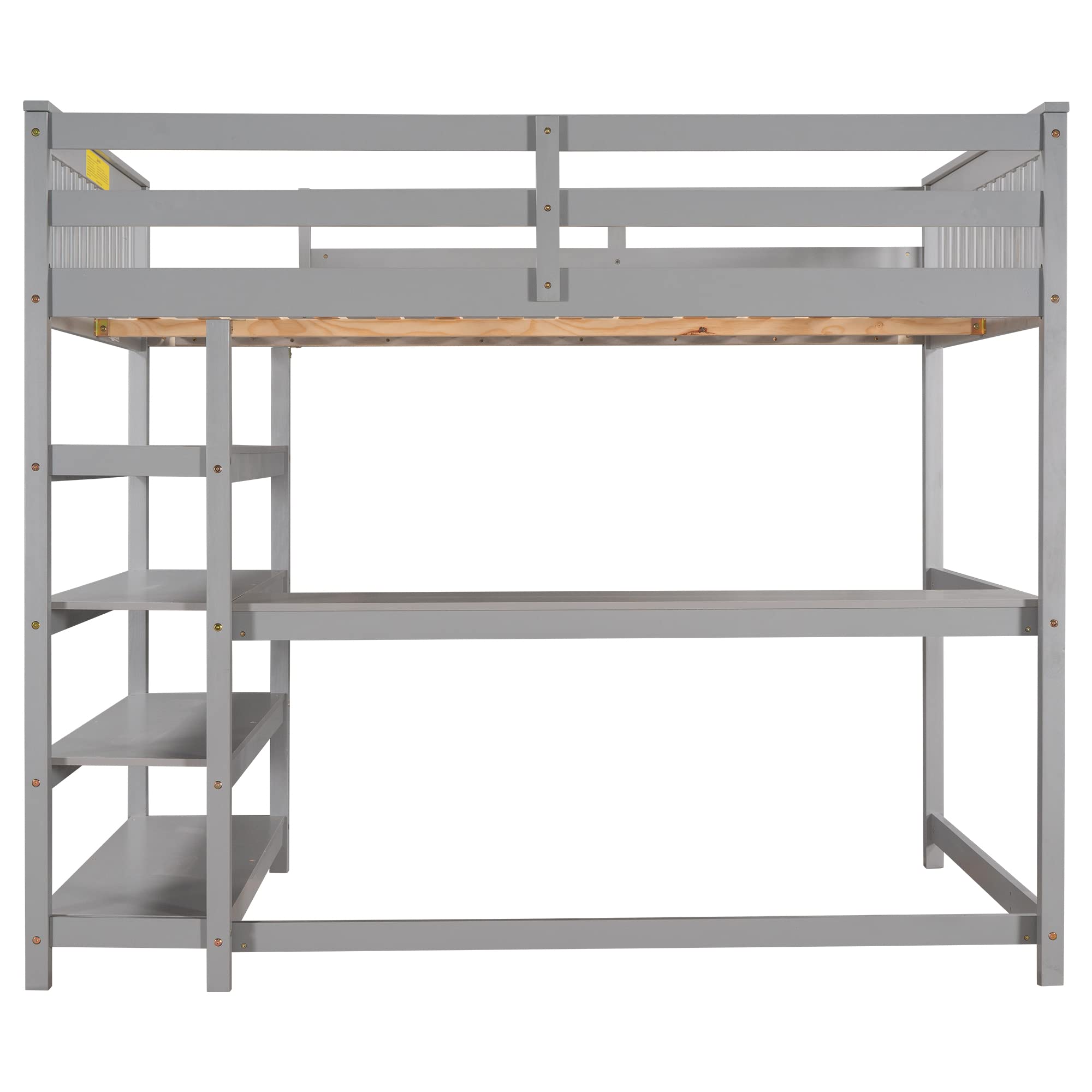 Bellemave Full Size Loft Bed with Desk & Storage Shelves - Solid Wood Loft Bed Frame for Teens & Adults - Space-Saving Bedroom Furniture (Gray) - Perfect for Small Rooms, Dorms & Apartments