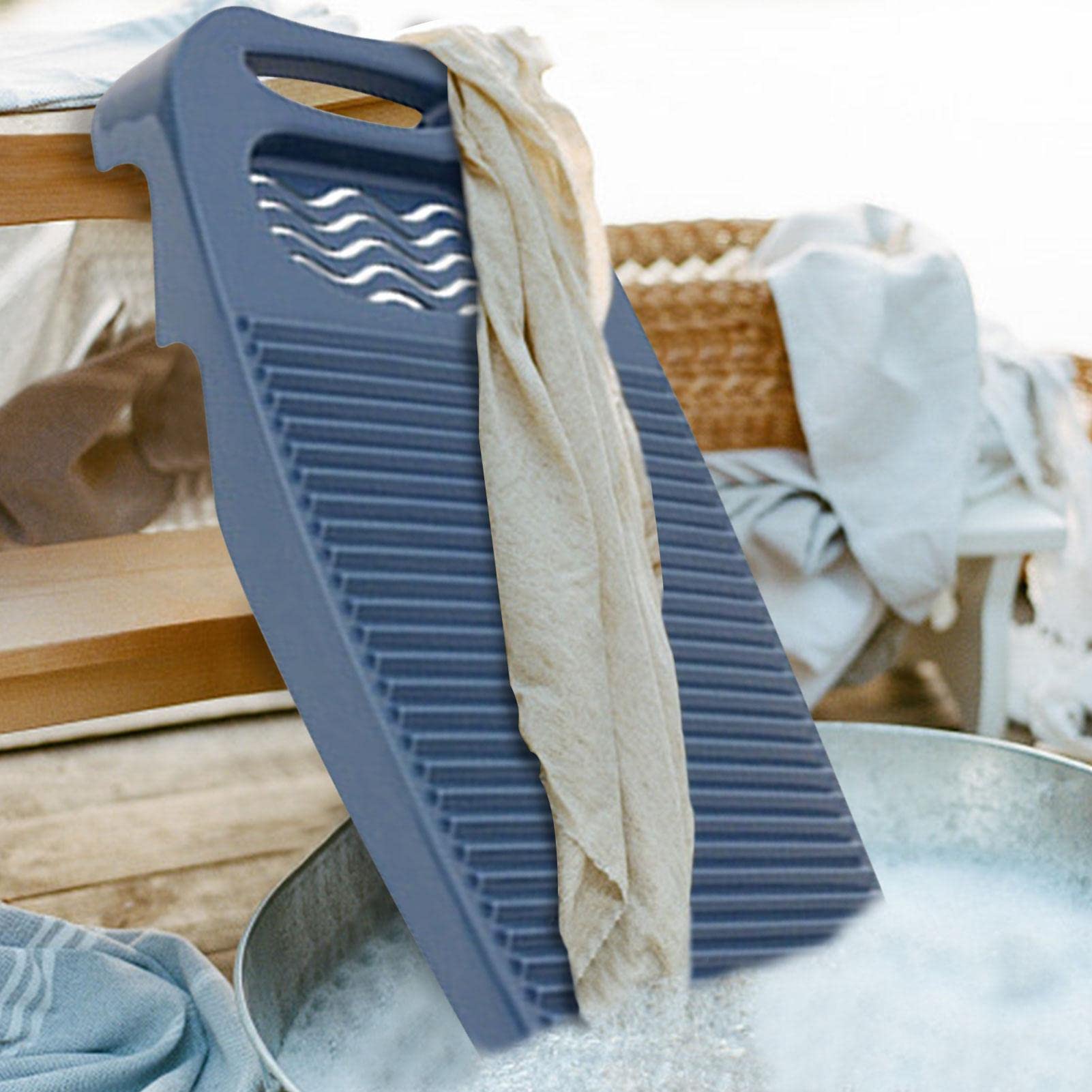 Plastic Washboard Laundry Board - Heavy Duty Hand Washing Tool for Clothes | Manual Laundry Cleaning Board | Dark Blue | Perfect for Camping, Travel & Emergency Use