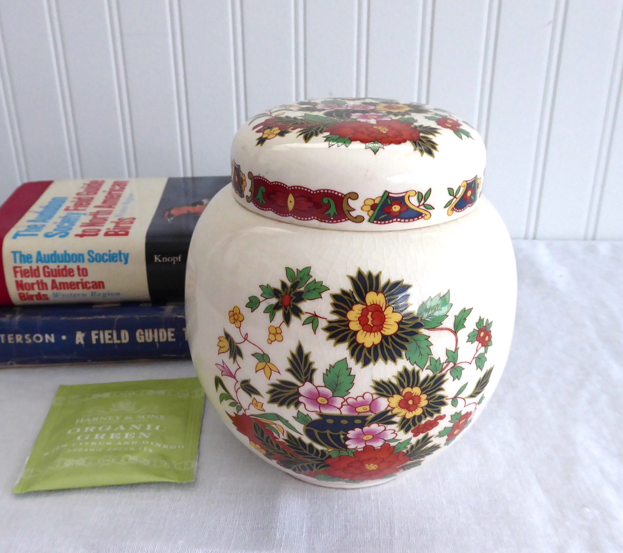 Vintage Sadler Ginger Jar Tea Caddy - Indian Tree Pattern (1937-1947) - 5.25 Inch Antique Tea Canister - Perfect for Tea Storage & Home Décor