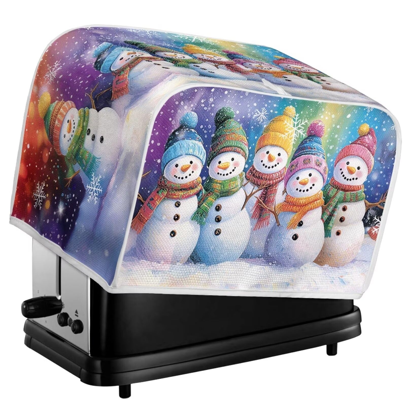 Snowman Print 2-Slice Toaster Cover - Washable & Dustproof Kitchen Accessory for Bread Maker & Oven Protection | Cute Purple Kitchen Decor for Holiday & Winter Season
