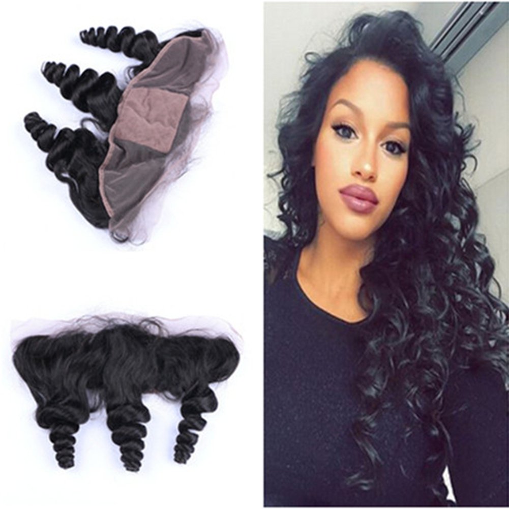 13x4 Silk Base Frontal Closure with Baby Hair | 8A Malaysian Loose Wave Curly Human Hair | 4x4 Full Lace Frontal | Virgin Hair Extensions for Natural Look | Perfect for Daily Wear, Special Occasions & Styling