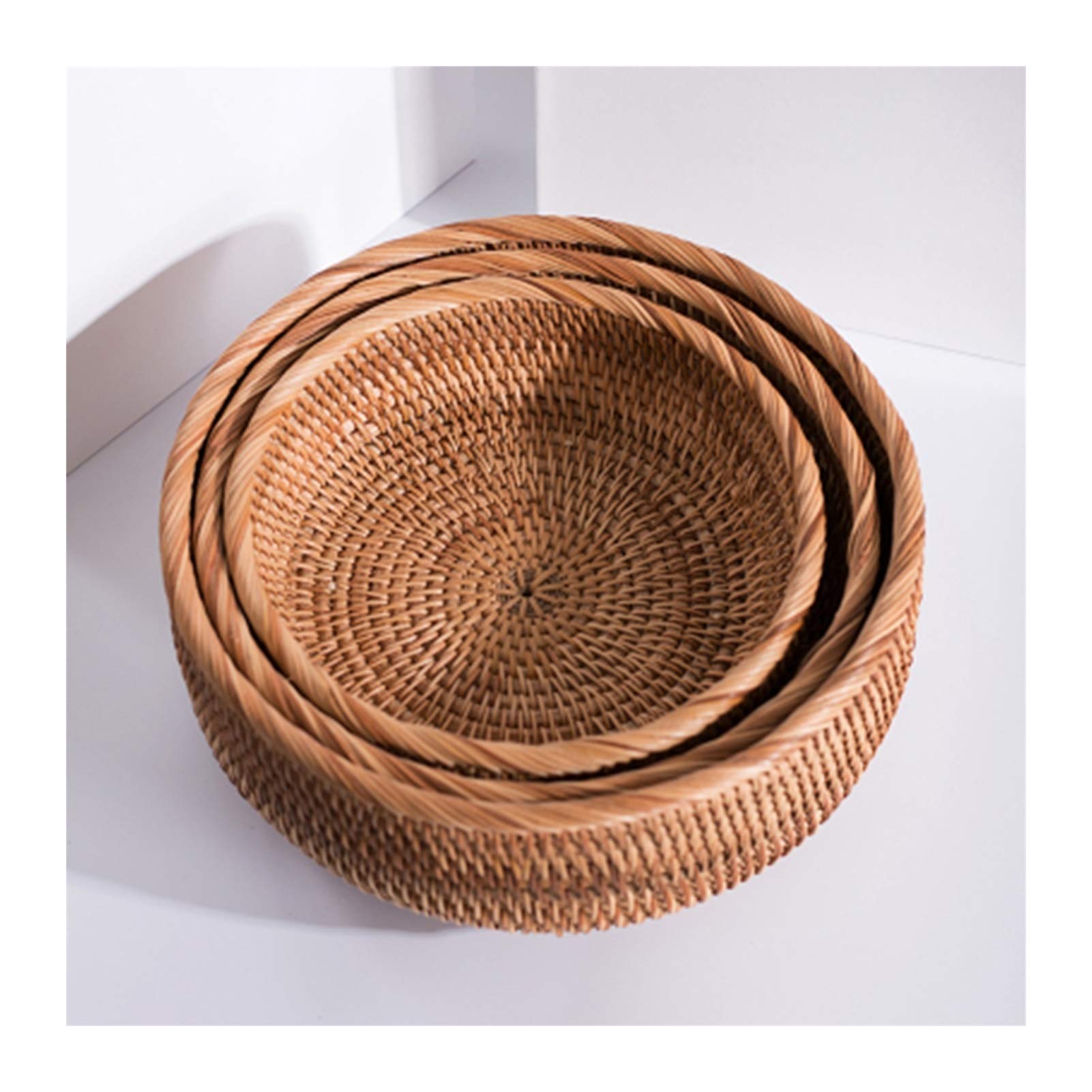 MAHFEI Hand-Woven Rattan Bread Basket Set of 3 - Round Woven Storage Basket for Homemade Sourdough, Fruits, Candy & Pantry Items - Natural Brown Kitchen Decor for Rustic Dining & Gift Giving