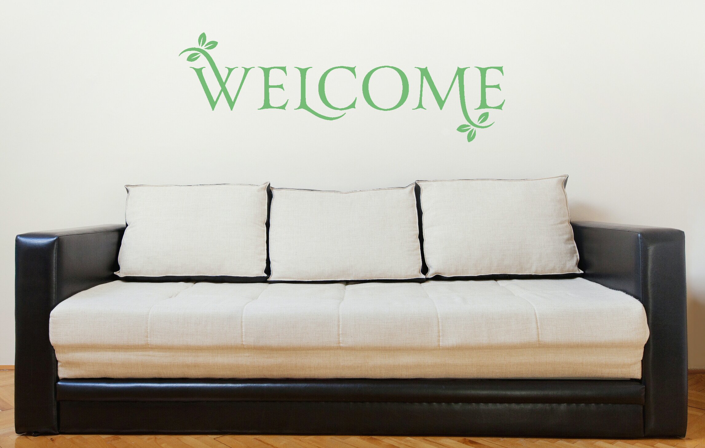 Large Welcome Quote Wall Decal with Leaves - Entryway Decor for Home