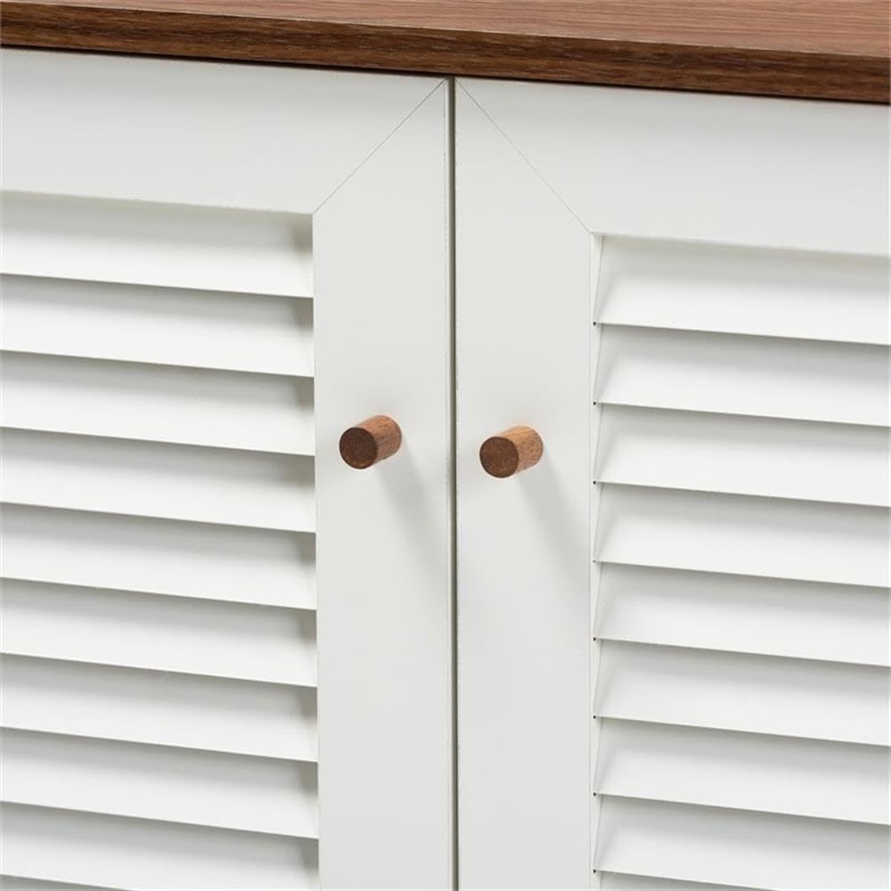 BOWERY HILL Modern 2-Door Shoe Cabinet - White & Walnut Shoe Storage Organizer Holds 12 Pairs - Perfect for Entryway, Bedroom or Closet Organization