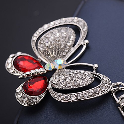 Butterfly Keychain for Women - Fashion Crystal Rhinestone Keyring Key Holder - Car Accessories & Gift Idea (Red) - Perfect for Key Organization, Purse Decor, and Car Keys
