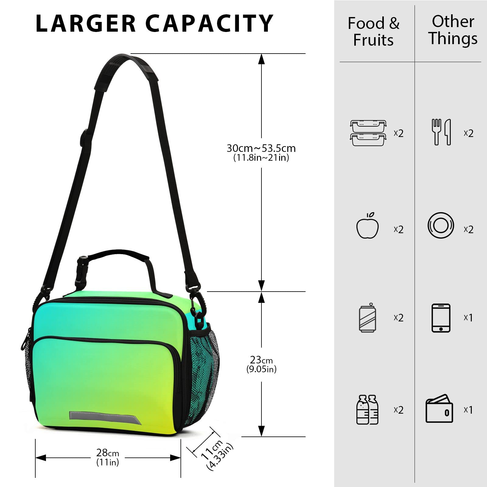 **Insulated Reusable Lunch Bag for Kids & Adults - Yellow Turquoise Lunch Box for School, Work, Picnics & Travel - BPA-Free & Leak-Proof**