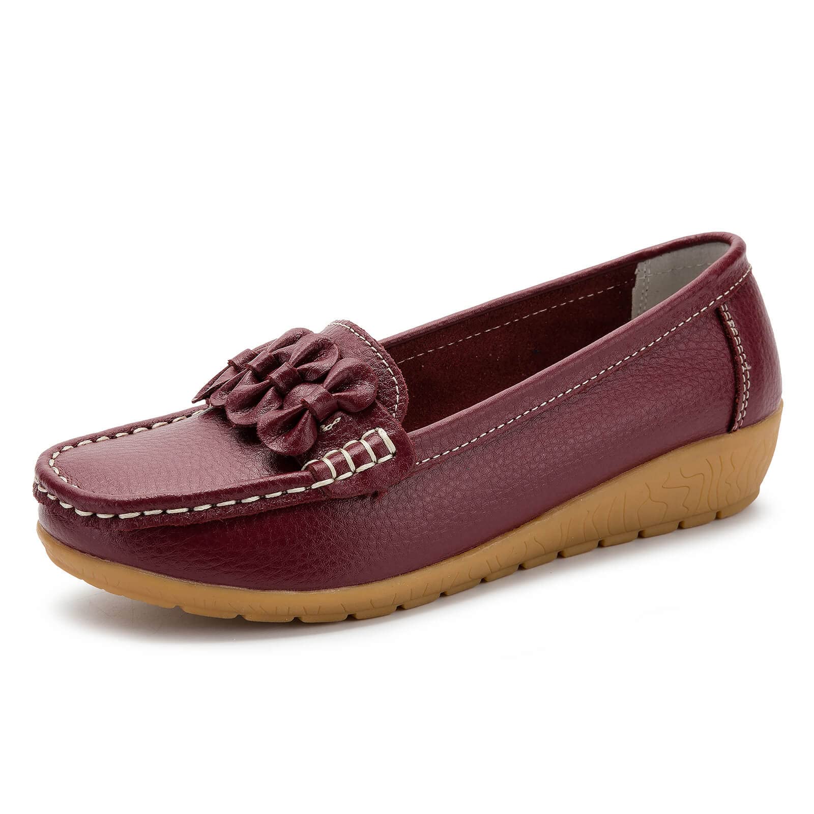 Women's Comfortable Leather Loafers - Round Toe Slip-On Driving Shoes for Work & Casual Wear | Low Wedge Flat Shoes for Women | Perfect for Office, Commuting & Everyday Use