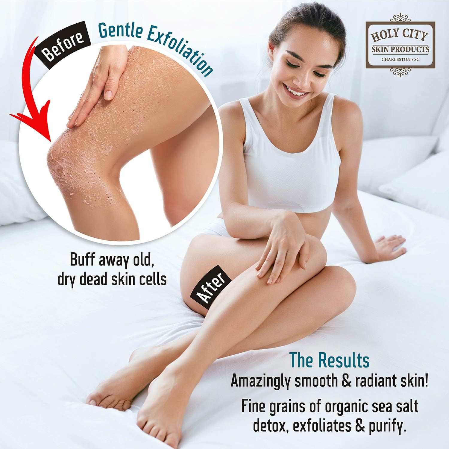 Pure Dead Sea Salt Exfoliating Body Scrub - 16 fl oz Hydrating & Moisturizing Skin Care for Body Acne, Eczema & Wrinkles - Lavender Scented Hand & Body Scrub for Smooth Skin - Perfect for Spa Day & Dry Skin Treatment