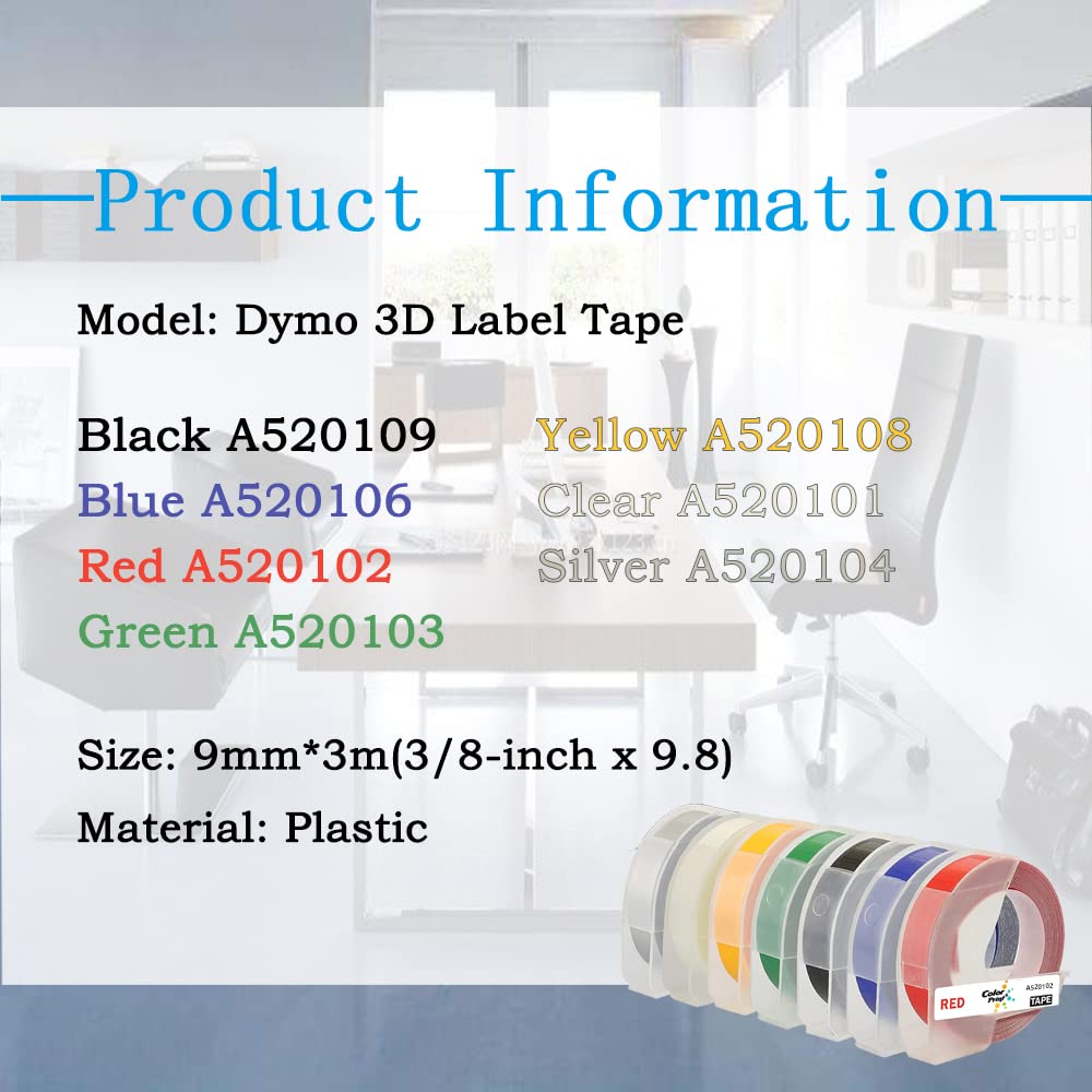 6-Pack Blue Dymo 3D Embossing Label Tape Refills - Compatible with Organizer Xpress Pro, Motex, Omega Home, Junior Embosser & Office-Mate II Label Makers - Perfect for Home, Office & Craft Organization