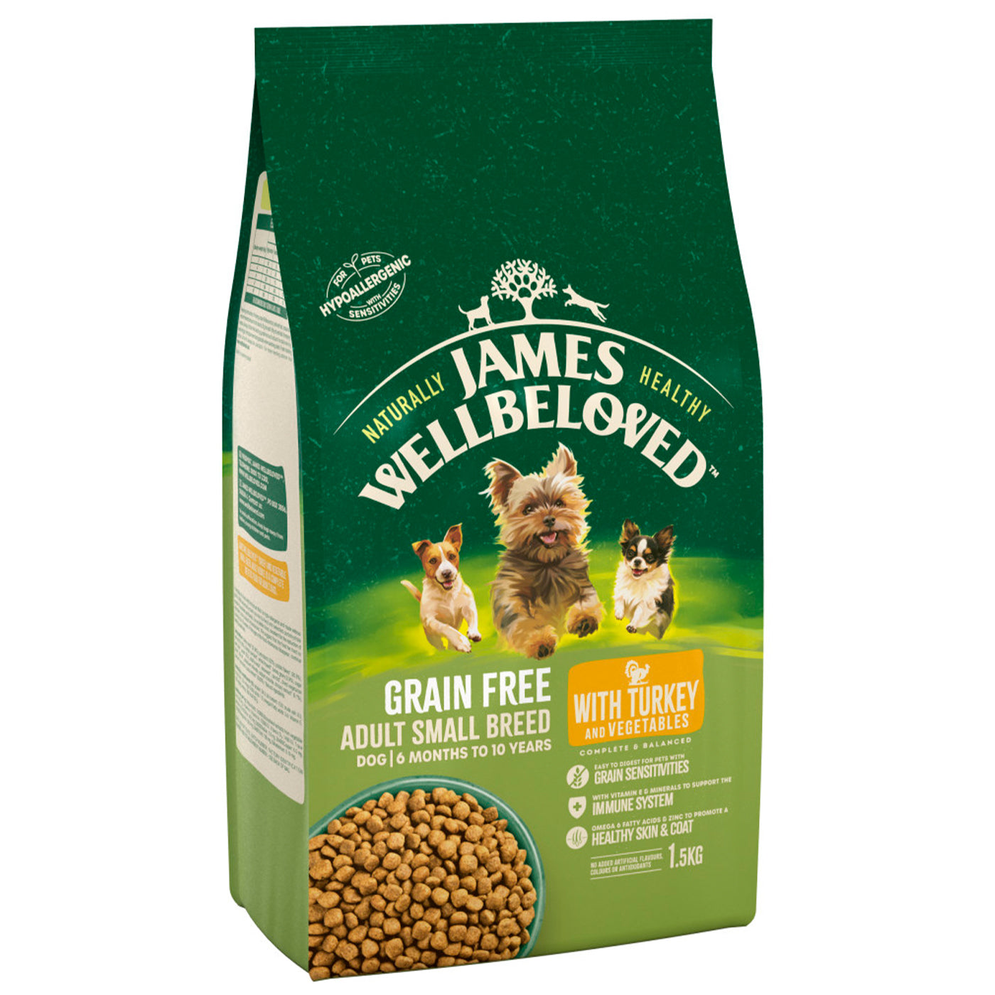 James Wellbeloved Grain-Free Turkey & Vegetable Small Breed Adult Dog Food 1.5kg - Healthy Dry Kibble for Toy & Mini Dogs - Perfect for Indoor Pets & Sensitive Stomachs