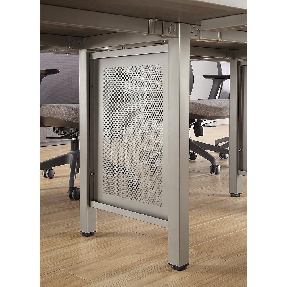 14' Expandable Conference Table with Built-in Power Module - Gray Laminate Office Meeting Table with Steel Legs - Durable Training & Conference Room Tables (47.24