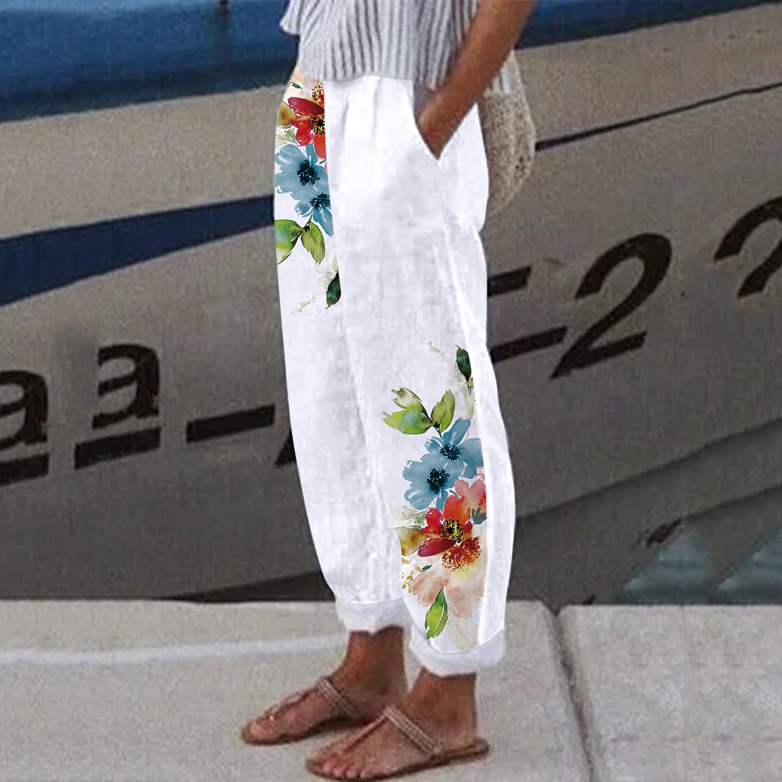 **Women's Navy Blue Cargo Pants Boyfriend Fit Summer Harem Jumpsuit Straight Leg Capri Jeans Drop Crotch Casual Elegant Trousers for School, Party & Outdoor Activities**