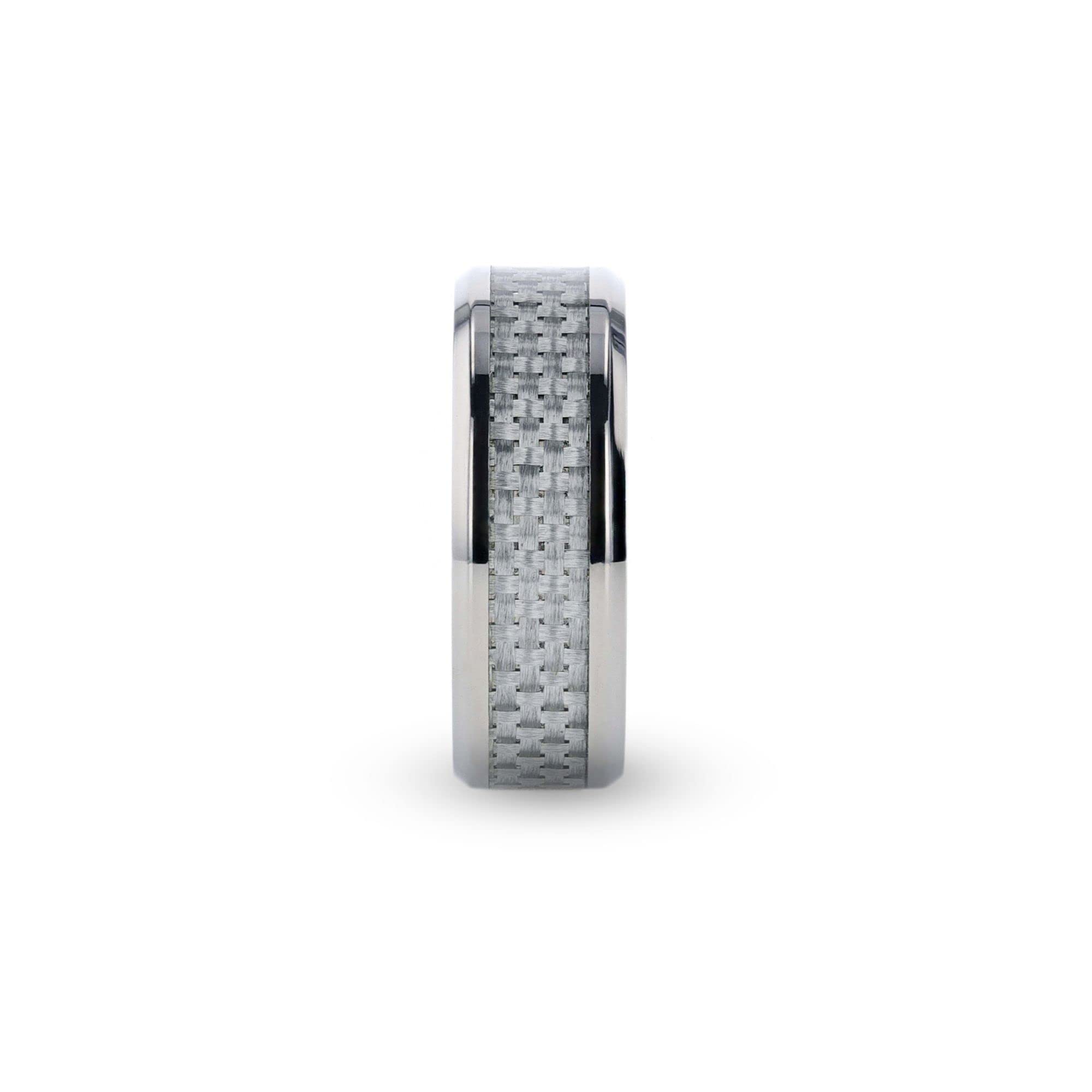 Titanium Rings for Men - Lightweight Comfort Fit Beveled Edge with White Carbon Fiber Inlay - 8mm Wedding Band, Anniversary Gift for Him - Perfect for Everyday Wear, Outdoor Activities & Special Occasions