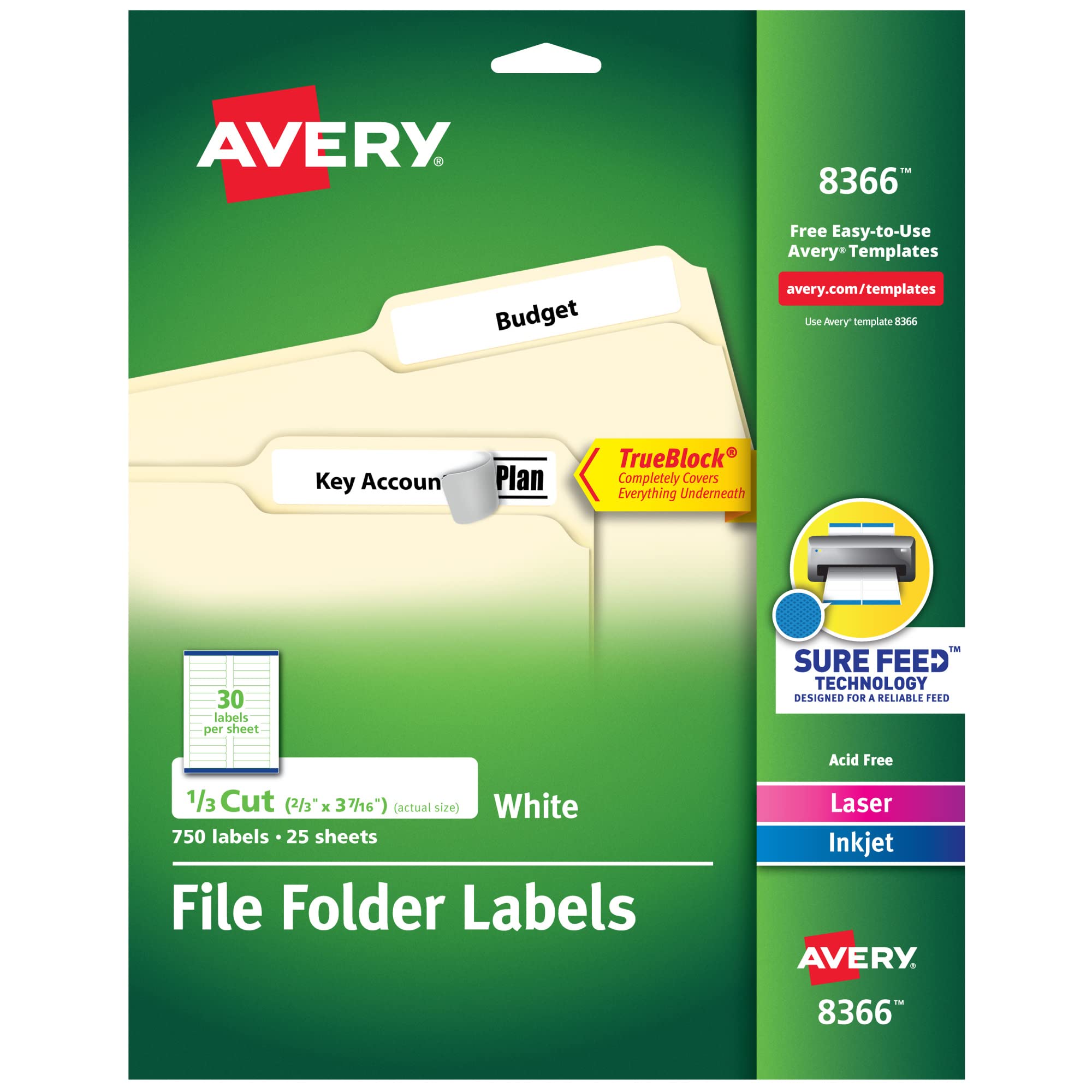 Avery Permanent Adhesive File Folder Labels - 750 White Self-Adhesive Labels for Office & Home Organization (8366) - Perfect for Filing, Storage Boxes & Document Classification