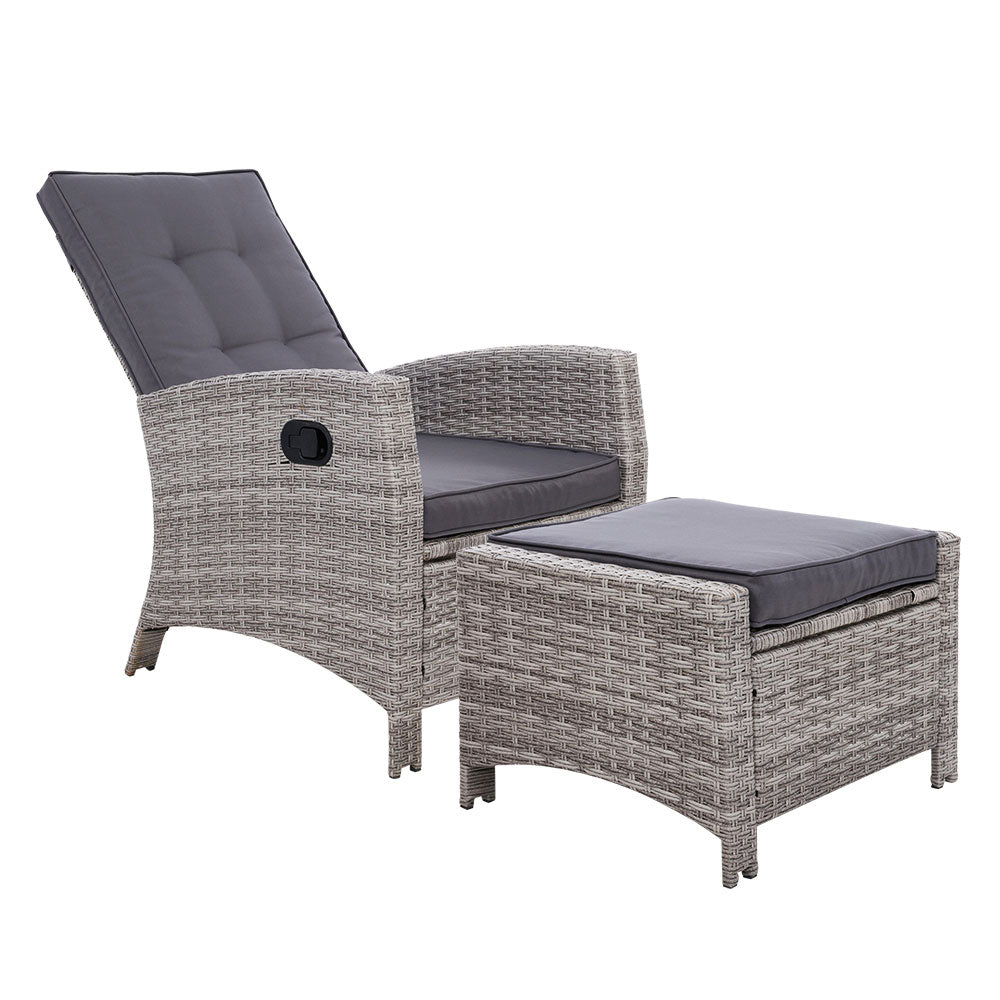 Elise Outdoor Recliner Chair with Ottoman - Grey Patio Lounge Chair for Backyard, Poolside & Garden Relaxation - Weather-Resistant Comfortable Reclining Chair