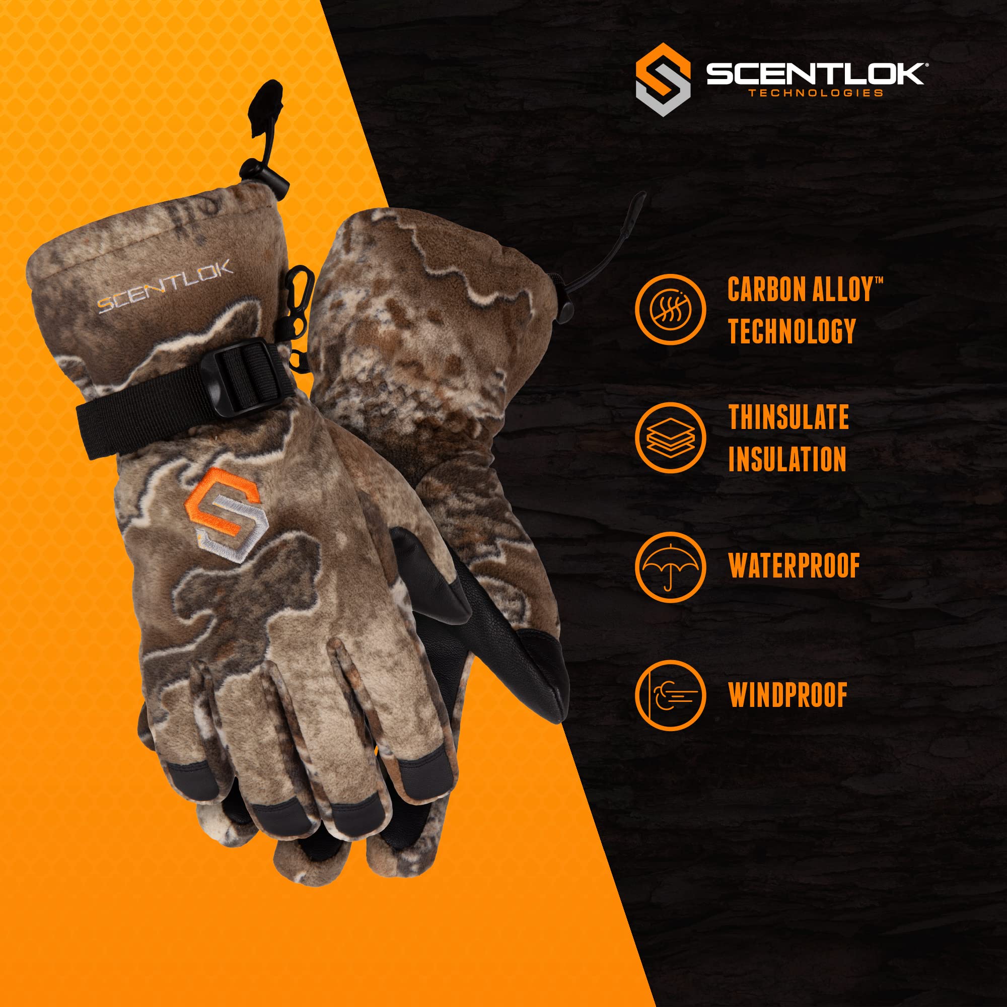 ScentLok BE:1 Fortress Insulated Waterproof Windproof Camo Hunting Gloves - Warm Winter Outdoor Gear for Deer Hunting & Cold Weather Activities