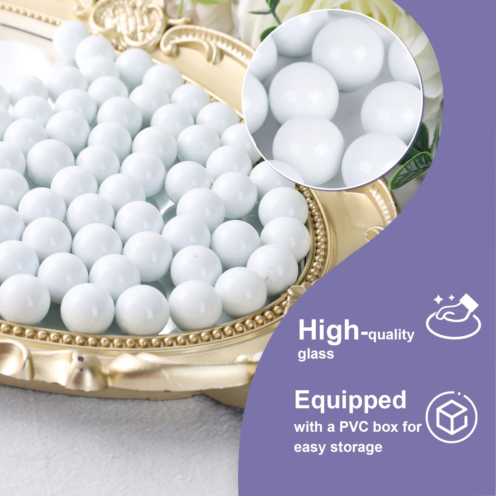 DomeStar 1LB Bulk Glass Marbles - 0.63 Inch White Vase Fillers for Home Decor, DIY Crafts, Wedding Centerpieces & Floral Arrangements