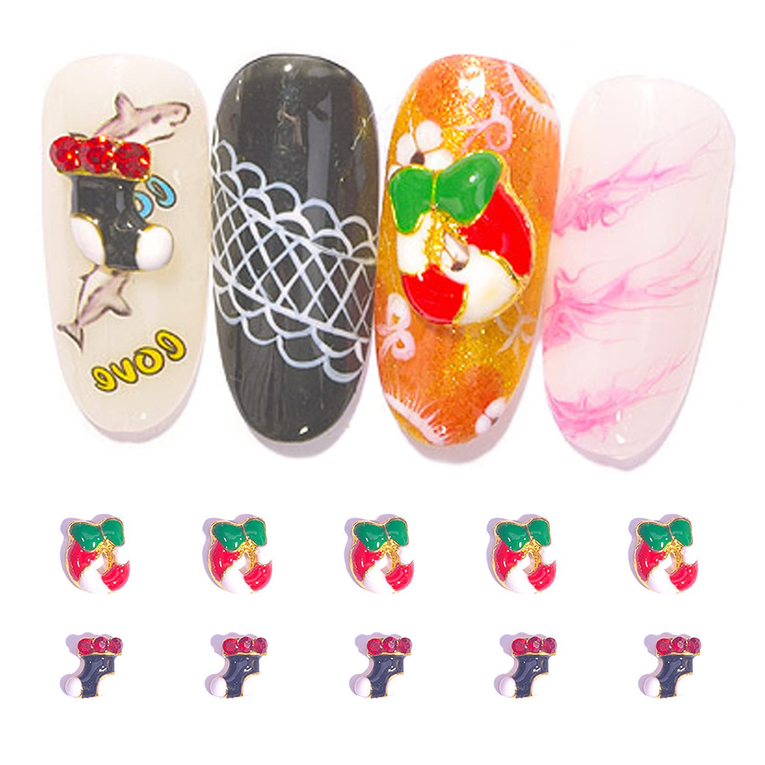 WOKOTO 40pcs Christmas Nail Charms - 3D Nail Art Decorations for Acrylic Nails, Christmas Tree, Socks, Candy Canes, Rhinestones & Nail Gems - Perfect for Holiday Manicures, Party Nail Art & Festive DIY Nail Designs