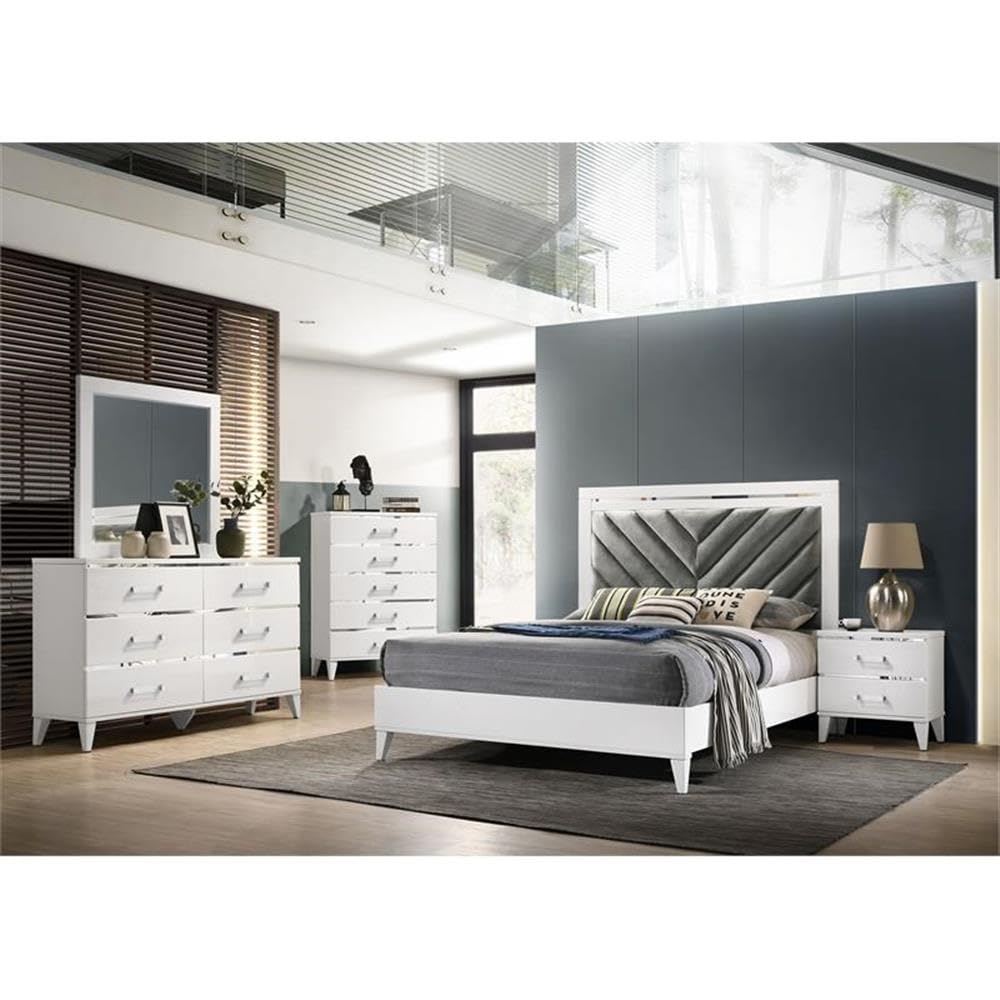 Acme Chelsie White Wooden 2-Drawer Nightstand with Modern Acrylic Bar Handles - Perfect Bedside Table for Bedroom, Guest Room & Nursery Storage
