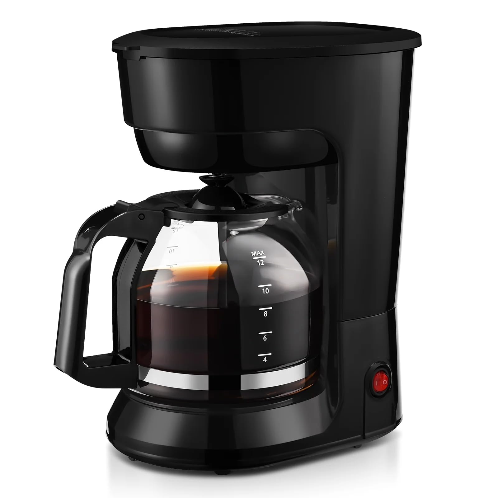 12 Cup Drip Coffee Maker with Auto Shut-Off & Temperature Control - 1.8L Black Coffee Machine for Home, Office, or Restaurant Use