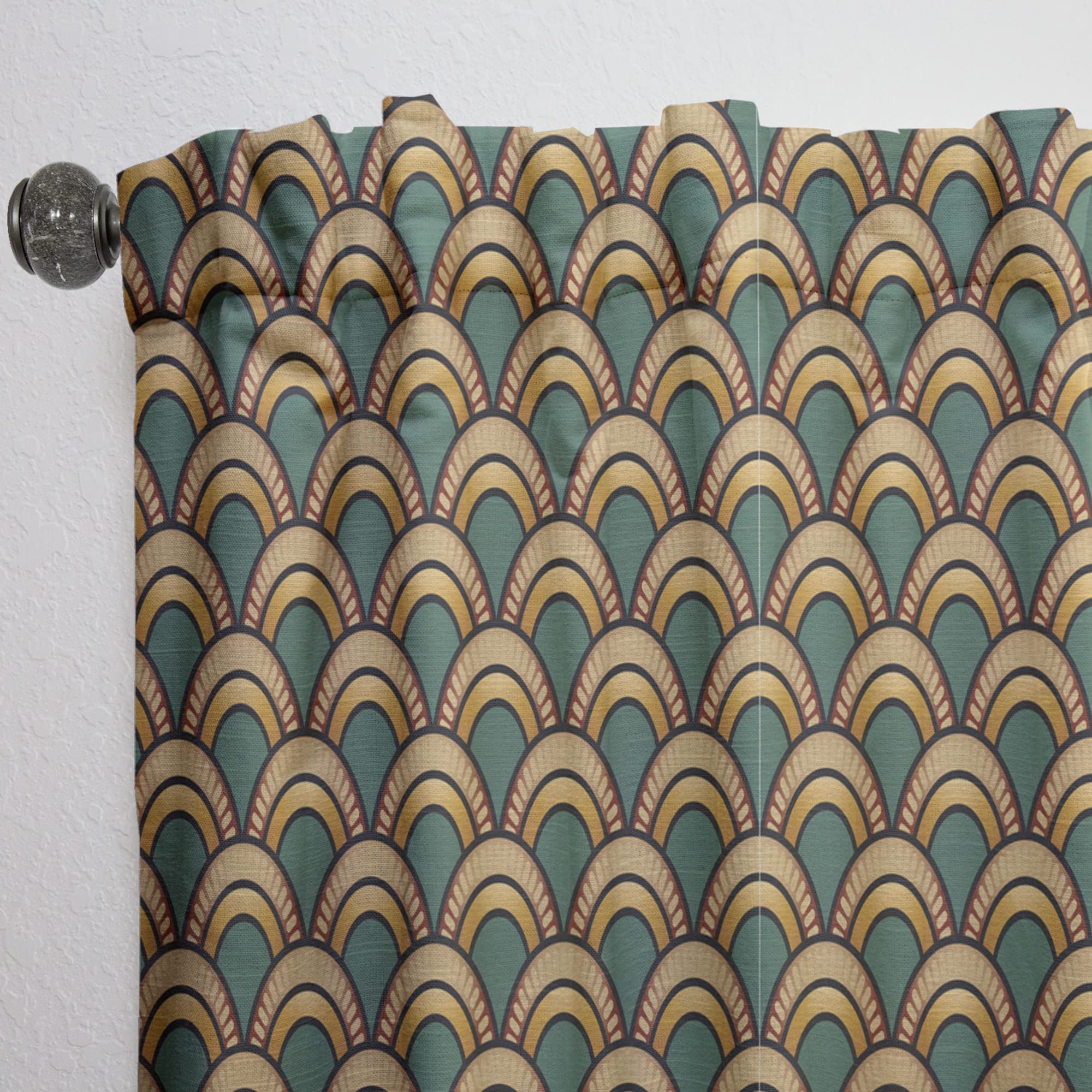 DesignQ Art Deco Pattern Thermal Insulated Curtains - Single Panel 52x120 - Elegant Window Drapes for Bedroom & Living Room - Perfect for Home Decor & Light Blocking
