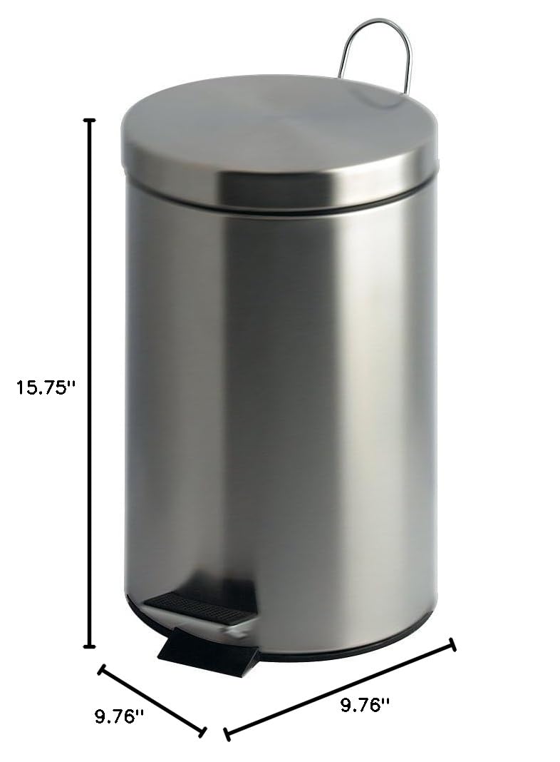Stainless Steel Round Pedal Trash Can with Plastic Inner Bucket - 12 Liter Capacity - Matte Finish for Kitchen, Bathroom & Office Use