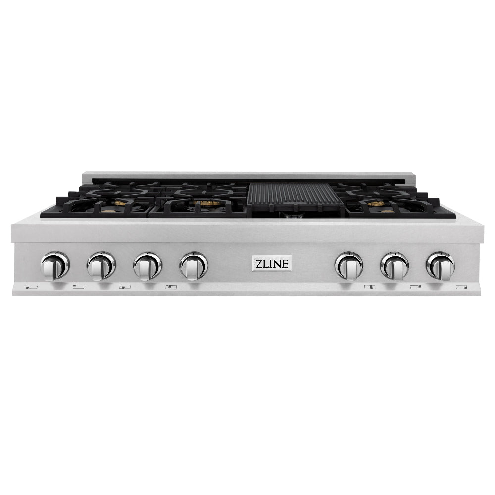 ZLINE 48-Inch Legacy 6-Burner Gas Rangetop with Brass Burners & Porcelain Cooktop in Satin Stainless Steel - Perfect for Professional Kitchens & Home Chefs (RTS BR 48)