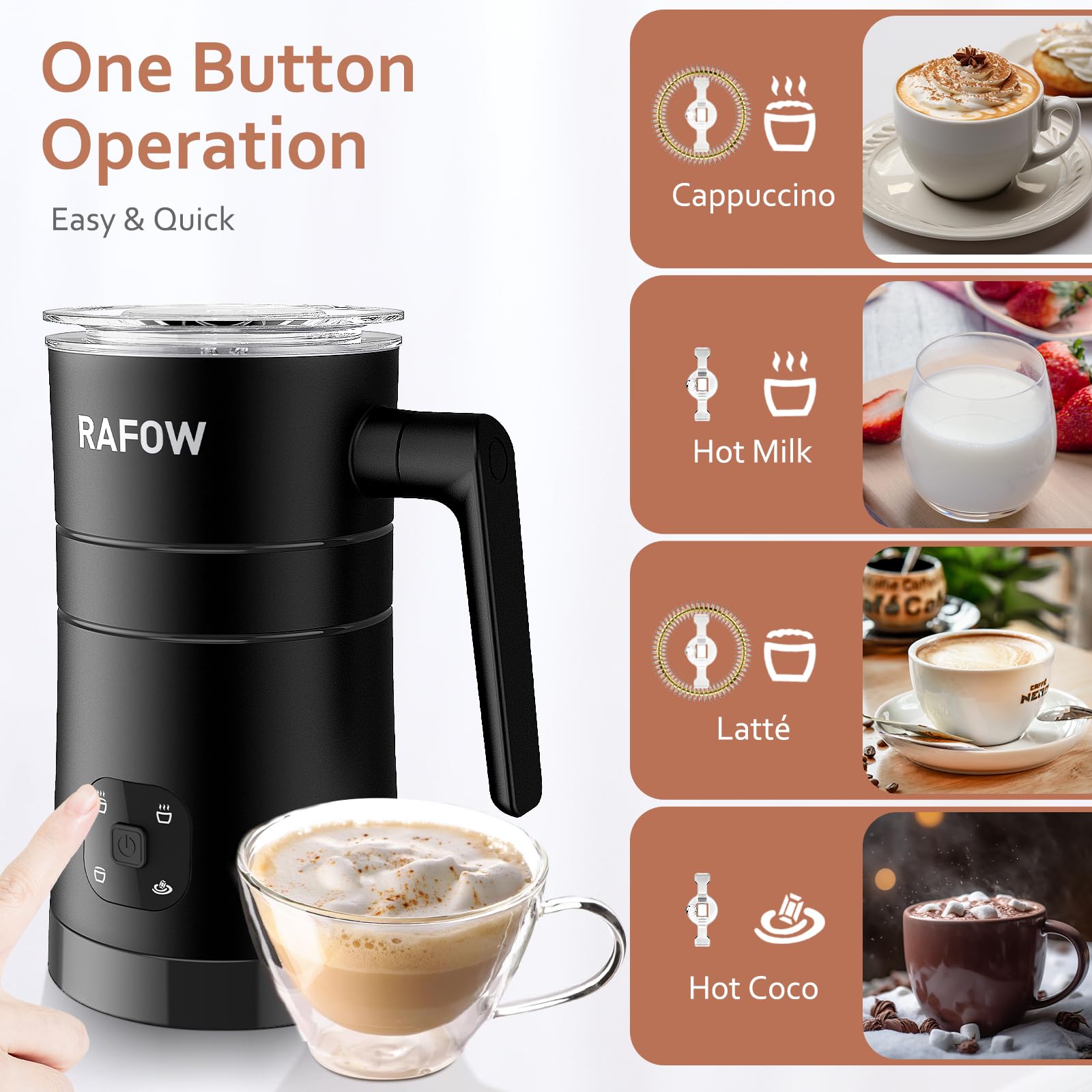 4-in-1 Electric Milk Frother & Steamer - 350ml/10oz Automatic Coffee Foam Maker for Hot & Cold Milk, Perfect for Latte, Cappuccino & Hot Chocolate - Ideal for Home Coffee Bars, Cafes & Office Use