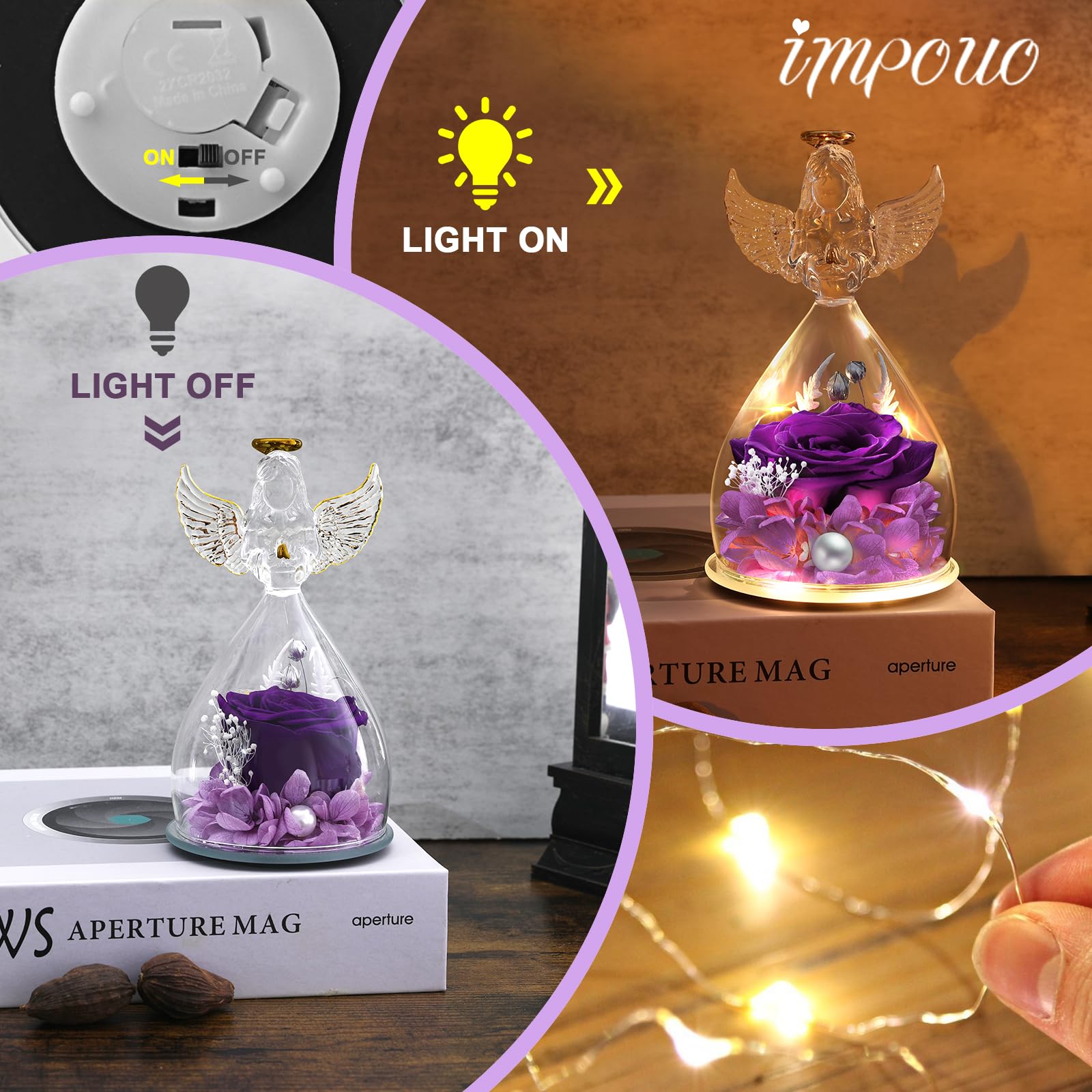 Angel Gifts for Women - Preserved Rose Flower in Glass Angel Figurine with LED Light, Perfect Mother's Day, Christmas, Thanksgiving & Valentine's Day Gift for Grandma, Mom & Wife - Romantic Home Decor & Thoughtful Present