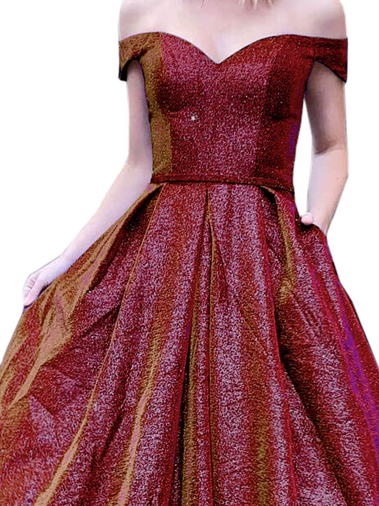 Topfountonart Women's Prom Dress - Off Shoulder Glitter Formal Evening Gown with Pockets | Elegant Party Dress for Homecoming, Wedding, Cocktail Events