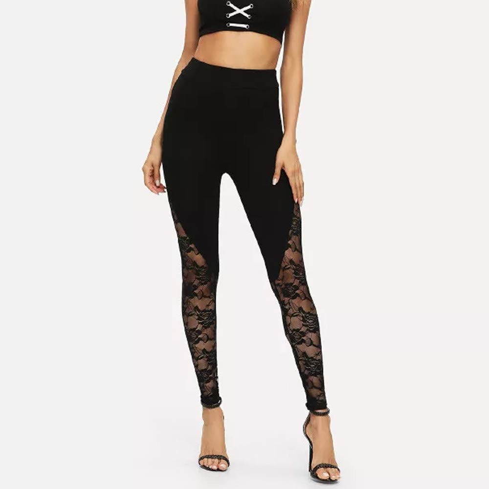 Women's Fashion Shiny Leggings - Sexy Lace Floral Patchwork Yoga Pants for Gym, Workout & Active Wear | Perfect for Yoga, Running, Fitness & Casual Outfits