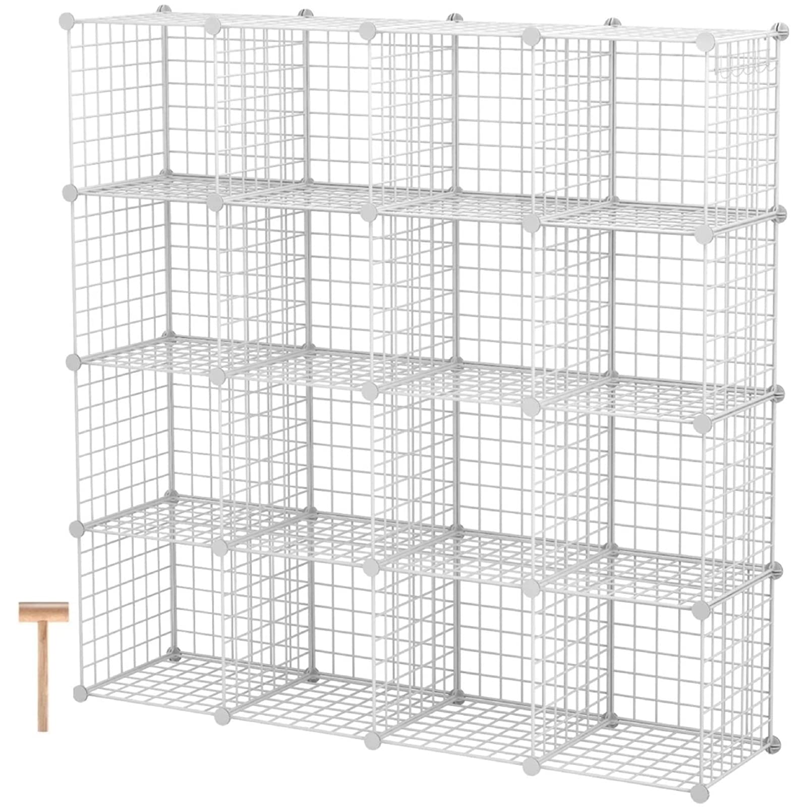 Mushugu GT3-DL 16-Cube Organizer - Modular Wire Cube Storage Shelves, Metal Grid Bookcase for Home & Office - White | Perfect for Closet, Bedroom, Living Room & Dorm Organization