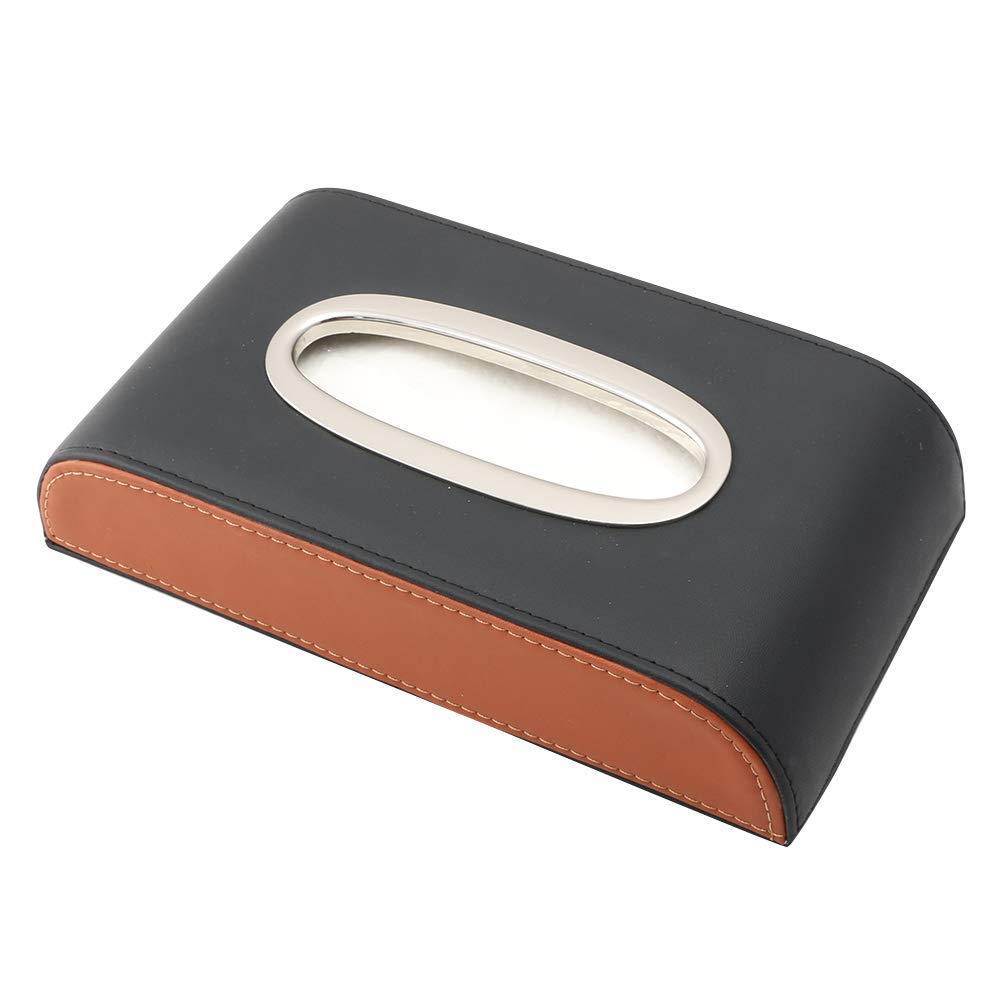 Car Tissue Box Holder with Temporary Parking Number Plate - Black & Brown - Perfect for Car Interior Organizer & Road Trip Essentials