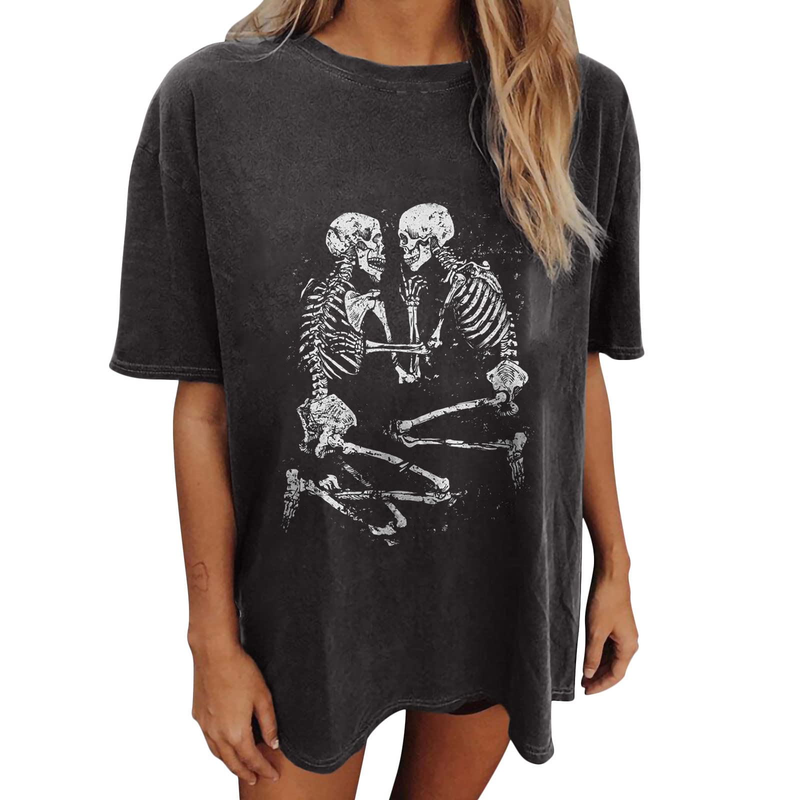 YSLMNOR Women's Graphic Tees - Trendy Short Sleeve Halloween T-Shirts for Casual Grunge Aesthetic Outfits | Perfect for Halloween Parties, Concerts and Streetwear Fashion