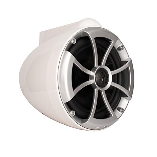 Wet Sounds ICON8W-FC-SA 8 Inch White Marine Tower Speakers with Silver Aluminum Fixed Clamps & HTX2 600 Watt Amplifier - Perfect for Boats, Yachts, and Water Sports
