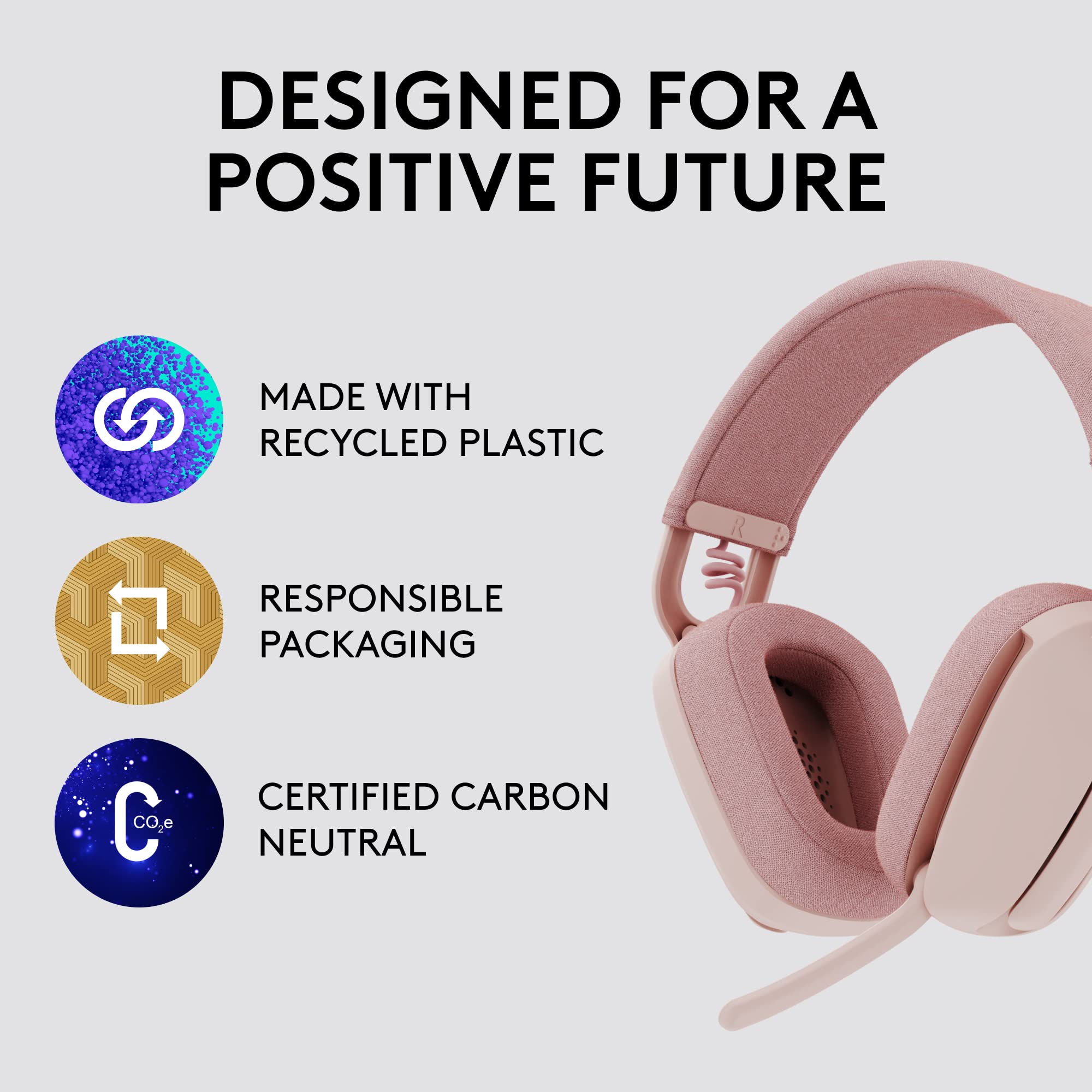 Logitech Zone Vibe 100 Lightweight Wireless Over-Ear Headphones with Noise-Cancelling Mic | Bluetooth 5.0 Multipoint Connectivity | Compatible with Teams, Zoom, Google Meet | Mac & PC | Pink | Perfect for Remote Work, Online Classes & Video Conferencing