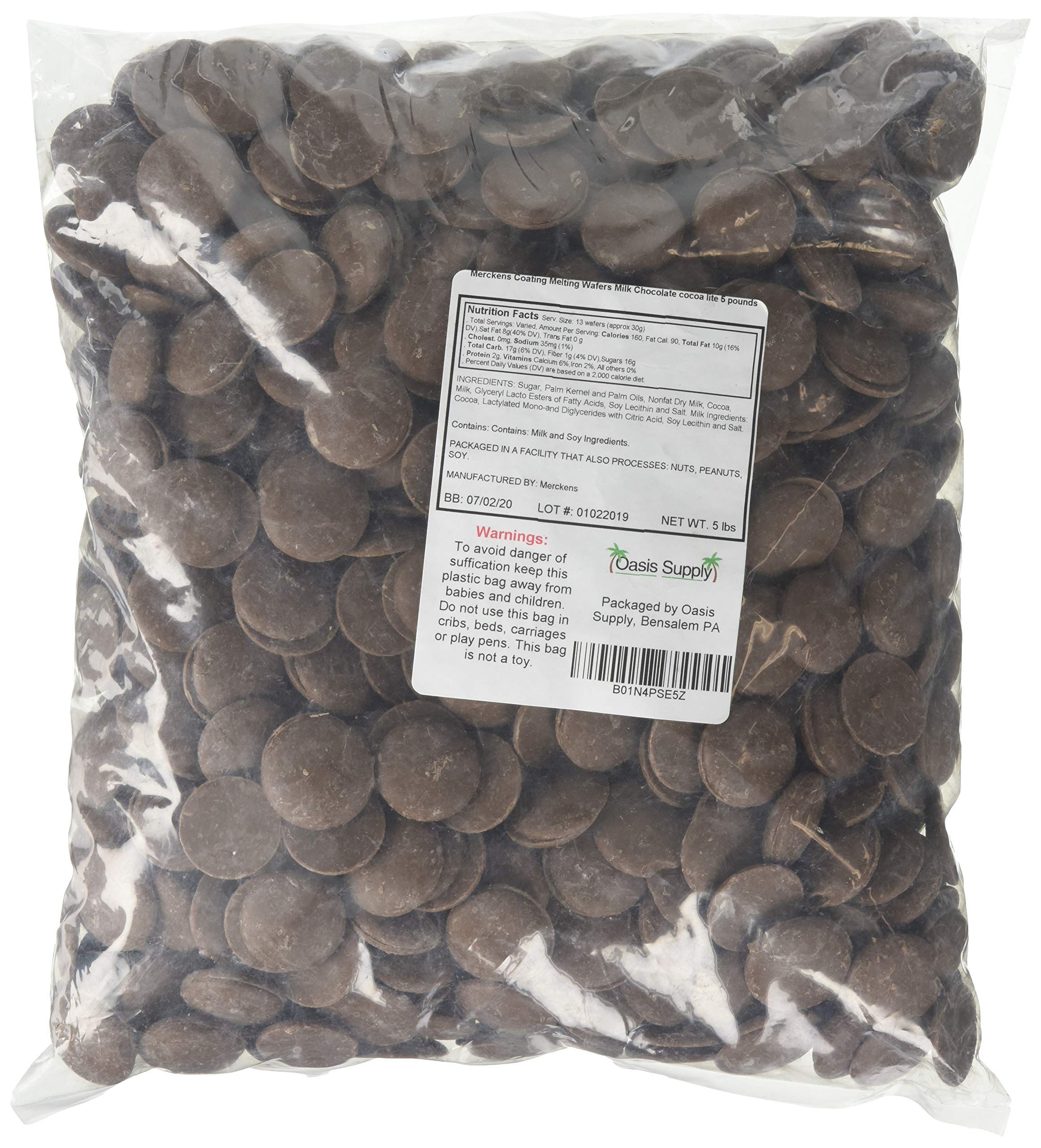 Merckens Coating Melting Wafers Milk Chocolate Cocoa Lite 5lbs - Perfect for Baking, Candy Making & Chocolate Dipping