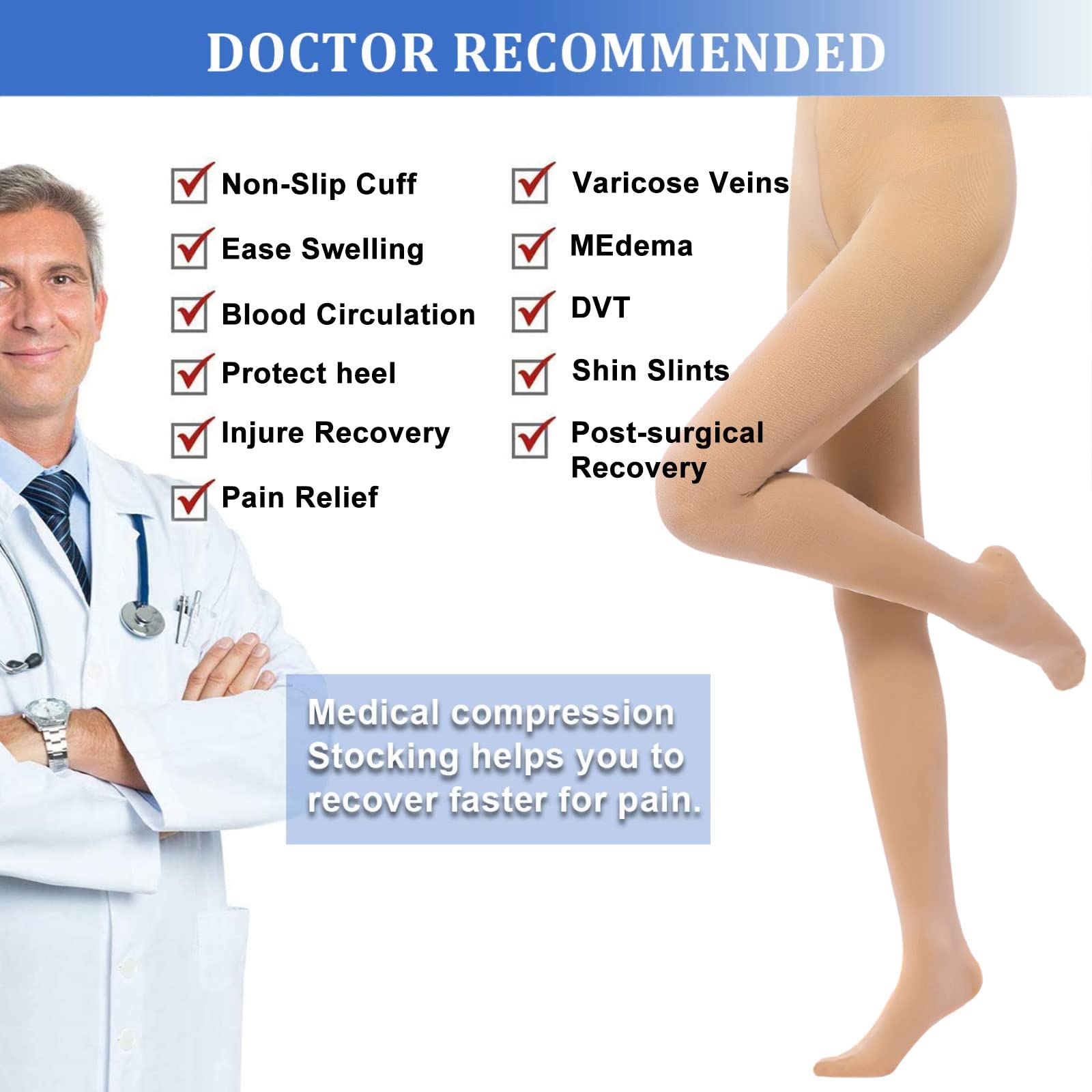 Ktinnead 20-30 mmHg Graduated Compression Pantyhose for Women & Men - Closed Toe Medical Compression Stockings for Circulation, Varicose Veins & Travel Comfort