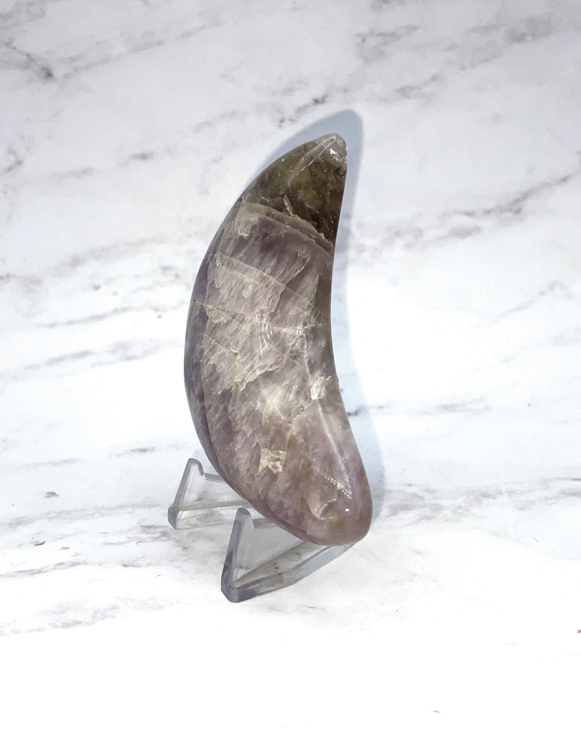 Natural Ametrine Moon Carving - Handmade Healing Crystal for Meditation, Yoga & Spiritual Decor - Perfect for Home, Office & Gift Giving