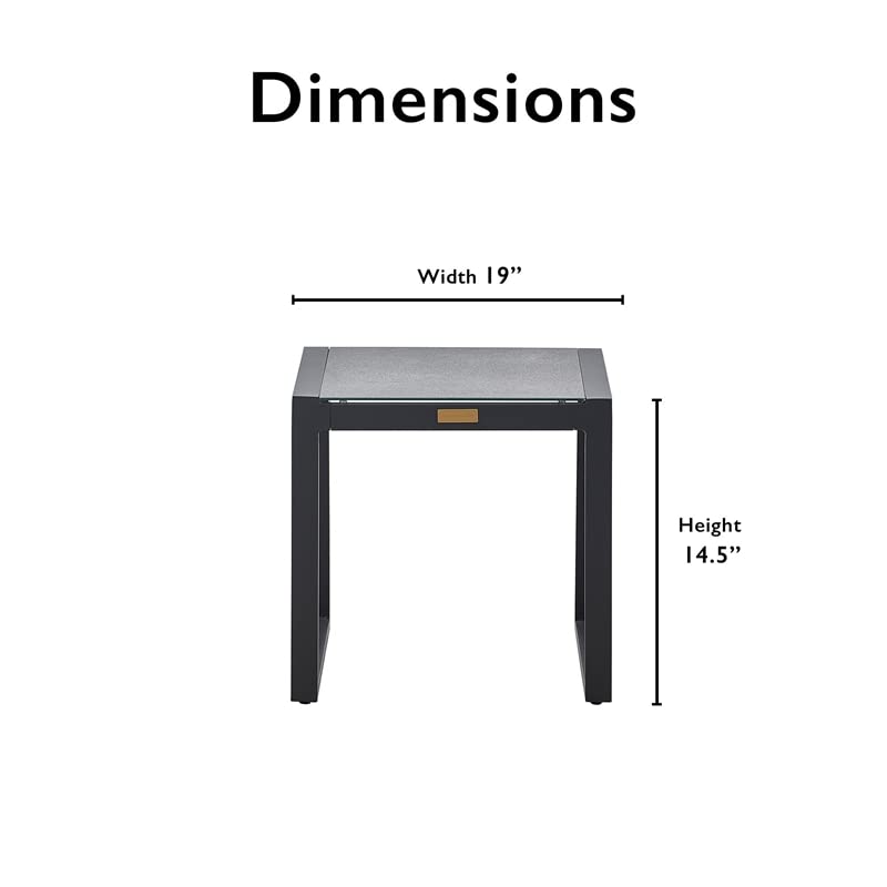 Tommy Hilfiger Hampton Outdoor Side Table with Gray Pebbled Glass - Patio, Garden, Poolside Decor for Outdoor Living Spaces